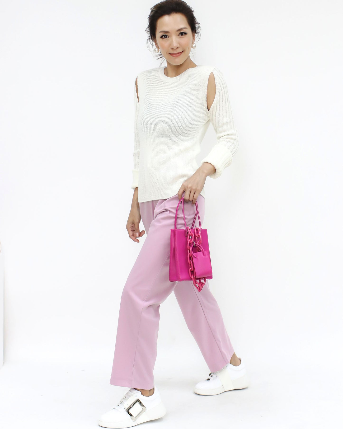 pink chiffon straight cropped pants *pre-order*