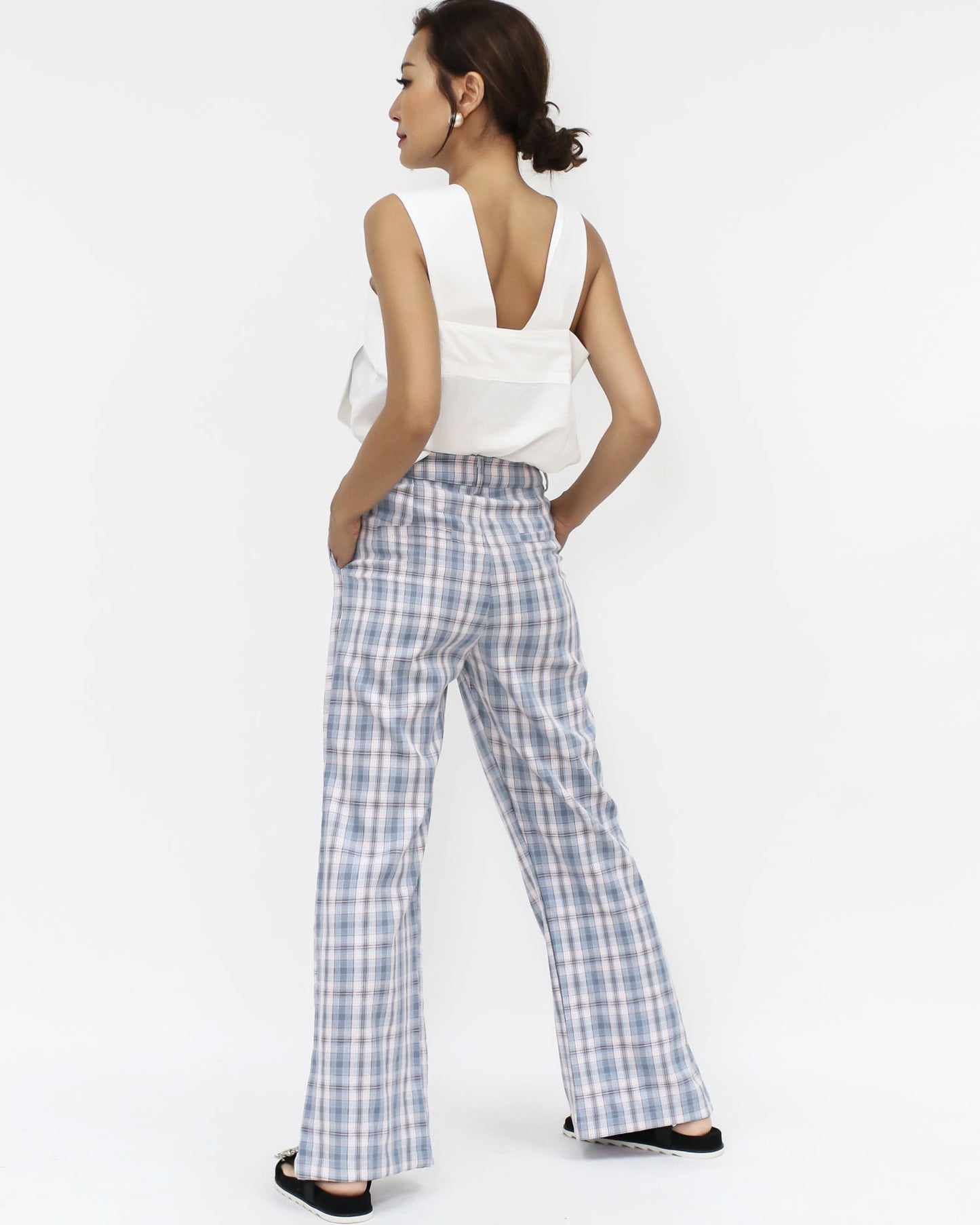 blue checkers split sides straight pants *pre-order*