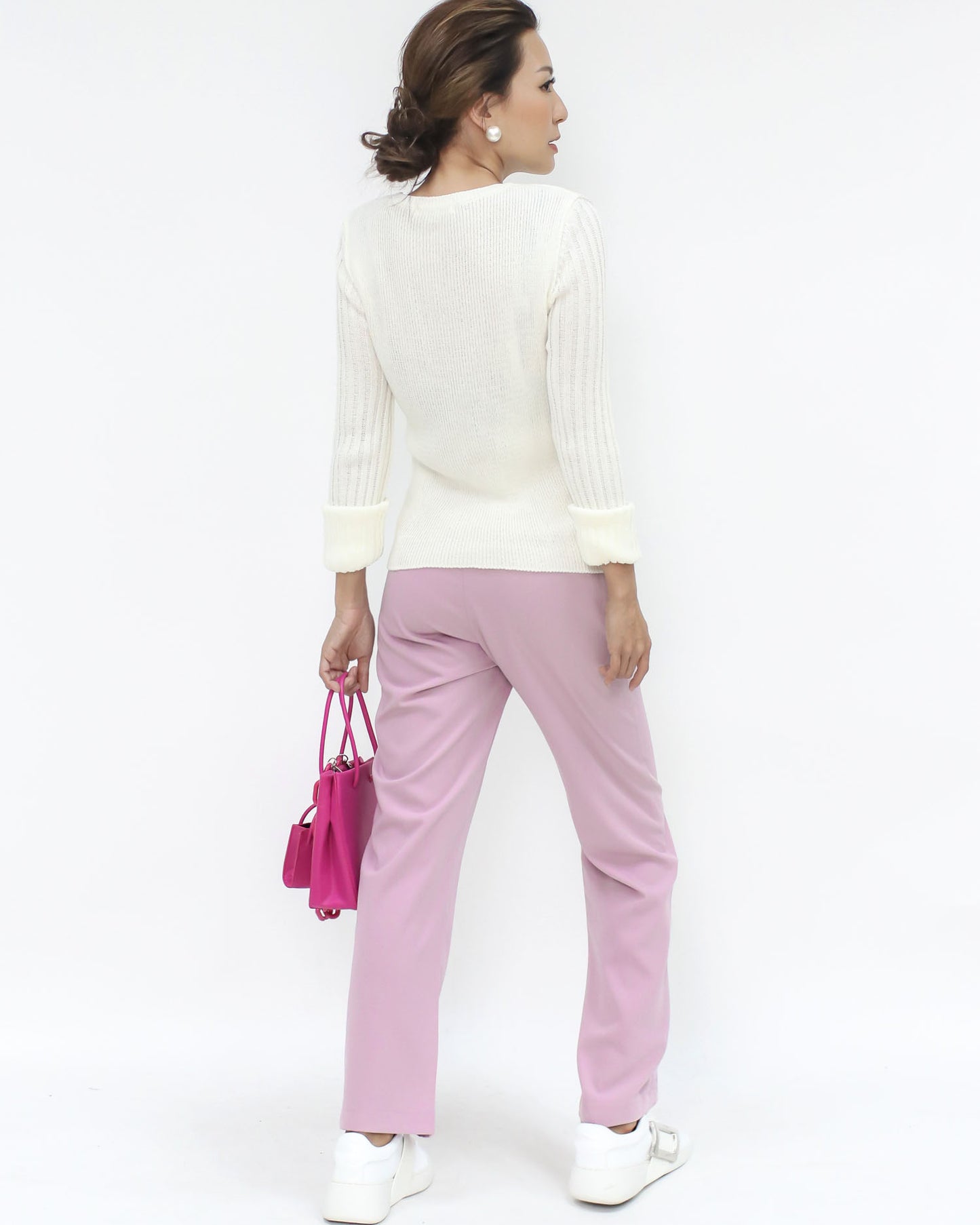 pink chiffon straight cropped pants *pre-order*