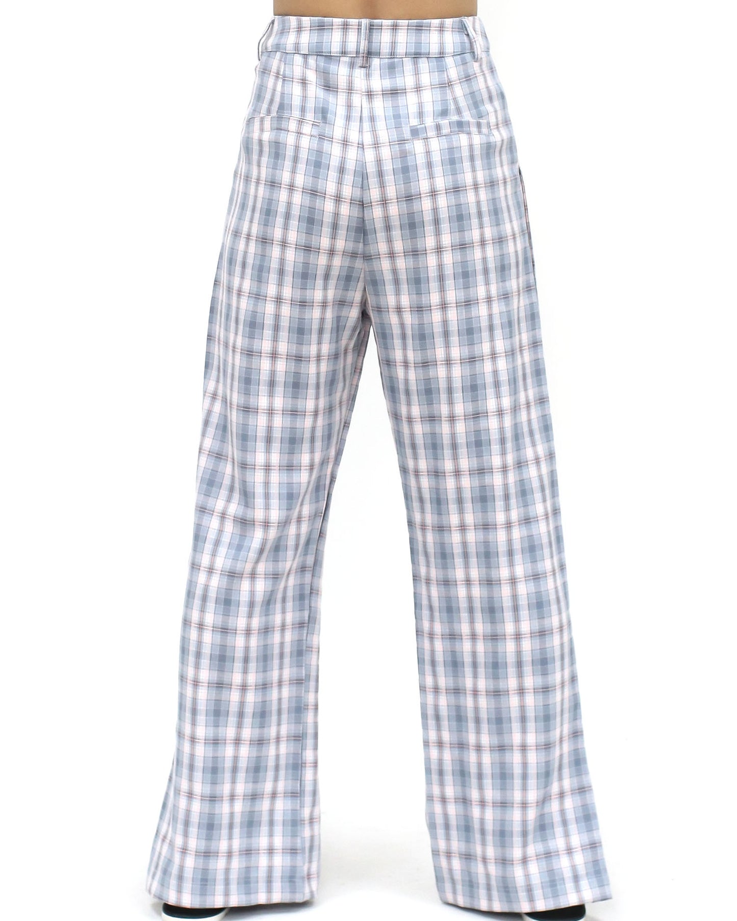 blue checkers split sides straight pants *pre-order*