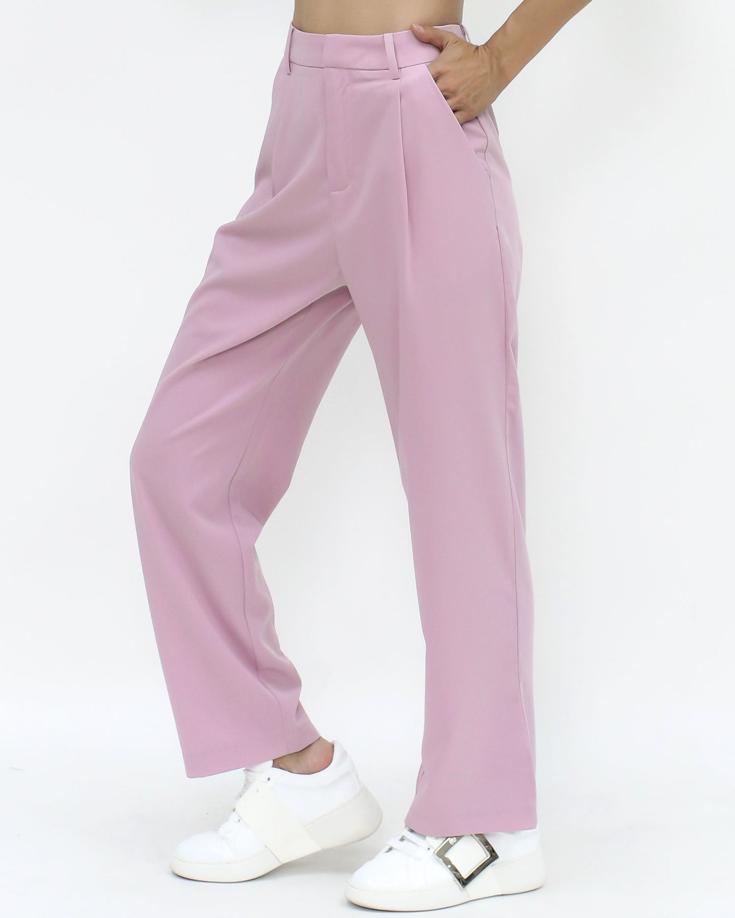 pink chiffon straight cropped pants *pre-order*
