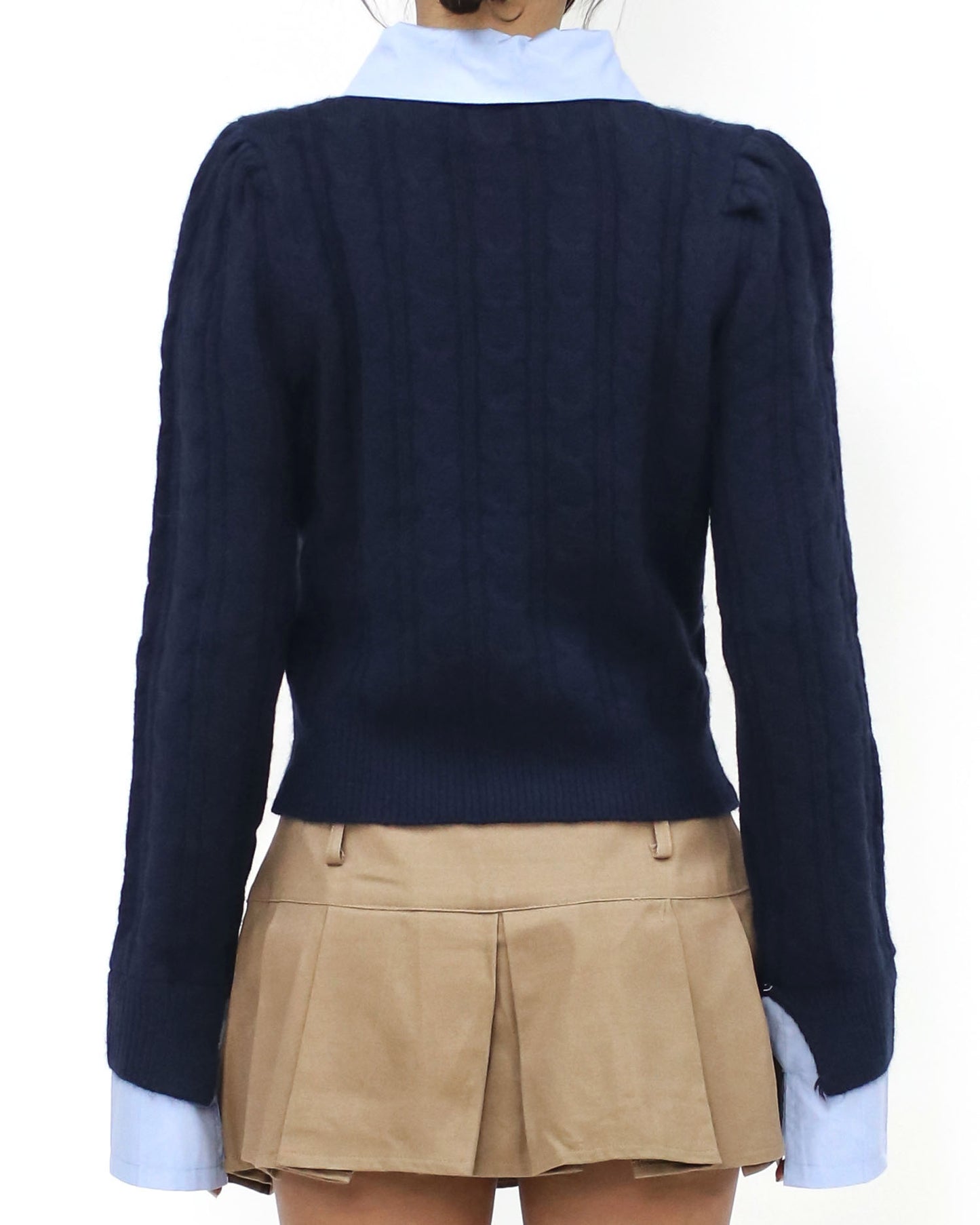 navy knitted & blue shirt collar cuffs top *pre-order*