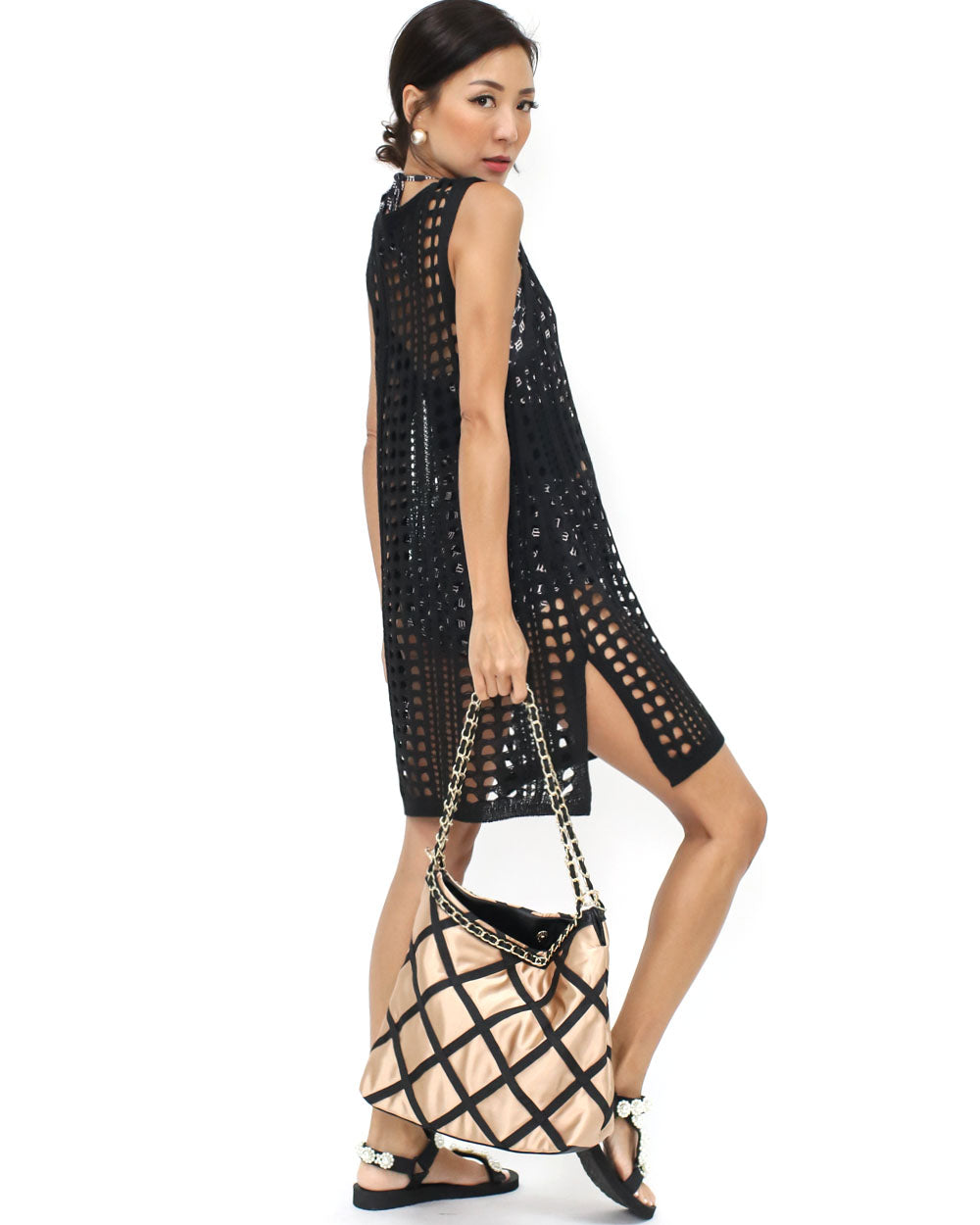 black net knitted vest cover up dress *pre-order*