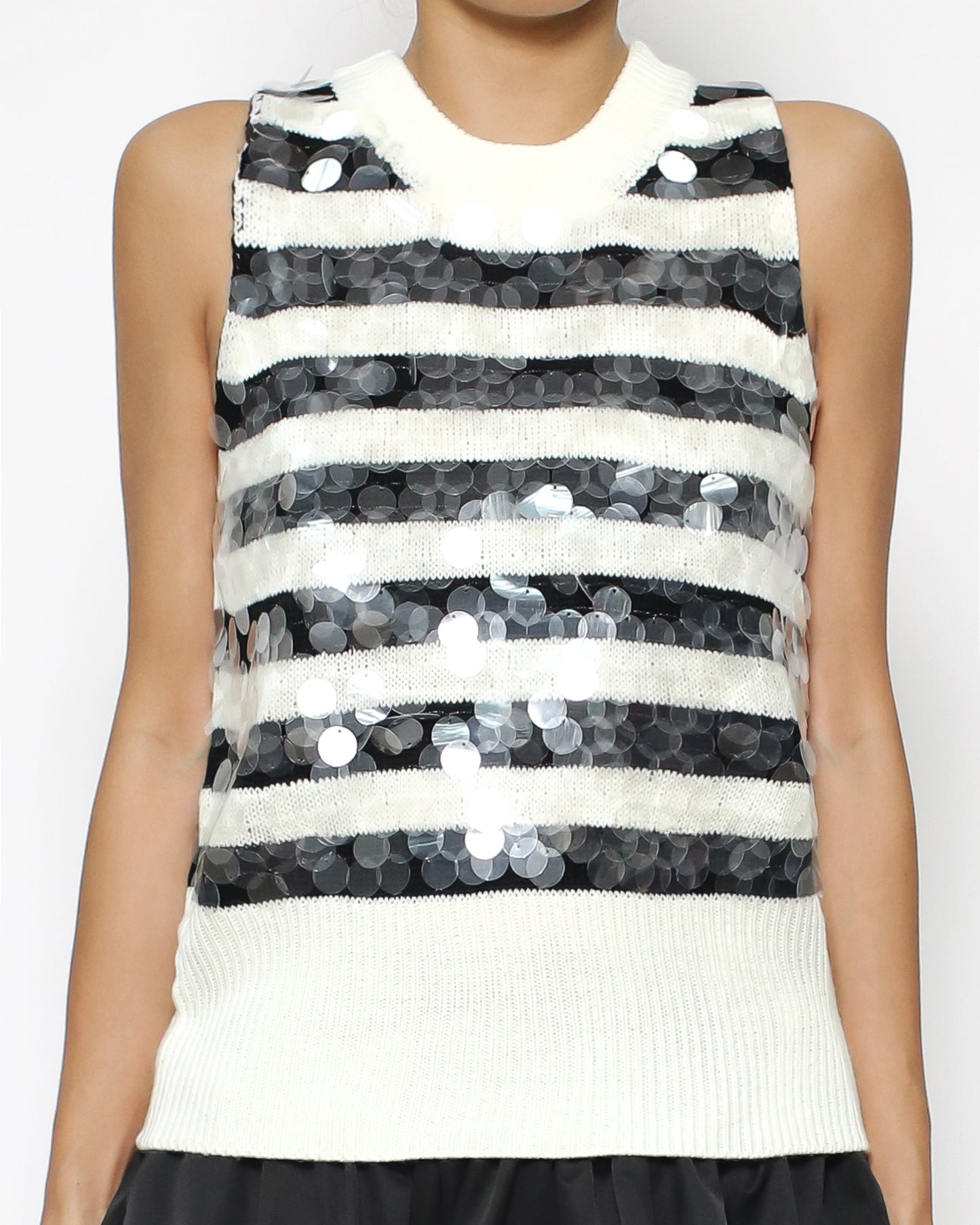 ivory & black stripes beaded knitted vest *pre-order*