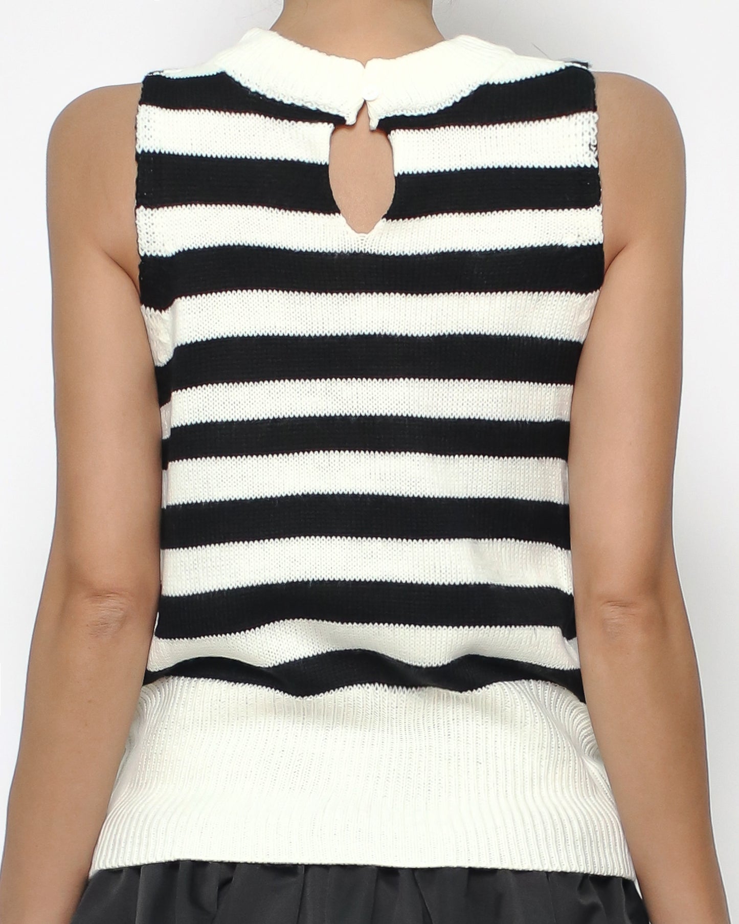 ivory & black stripes beaded knitted vest *pre-order*