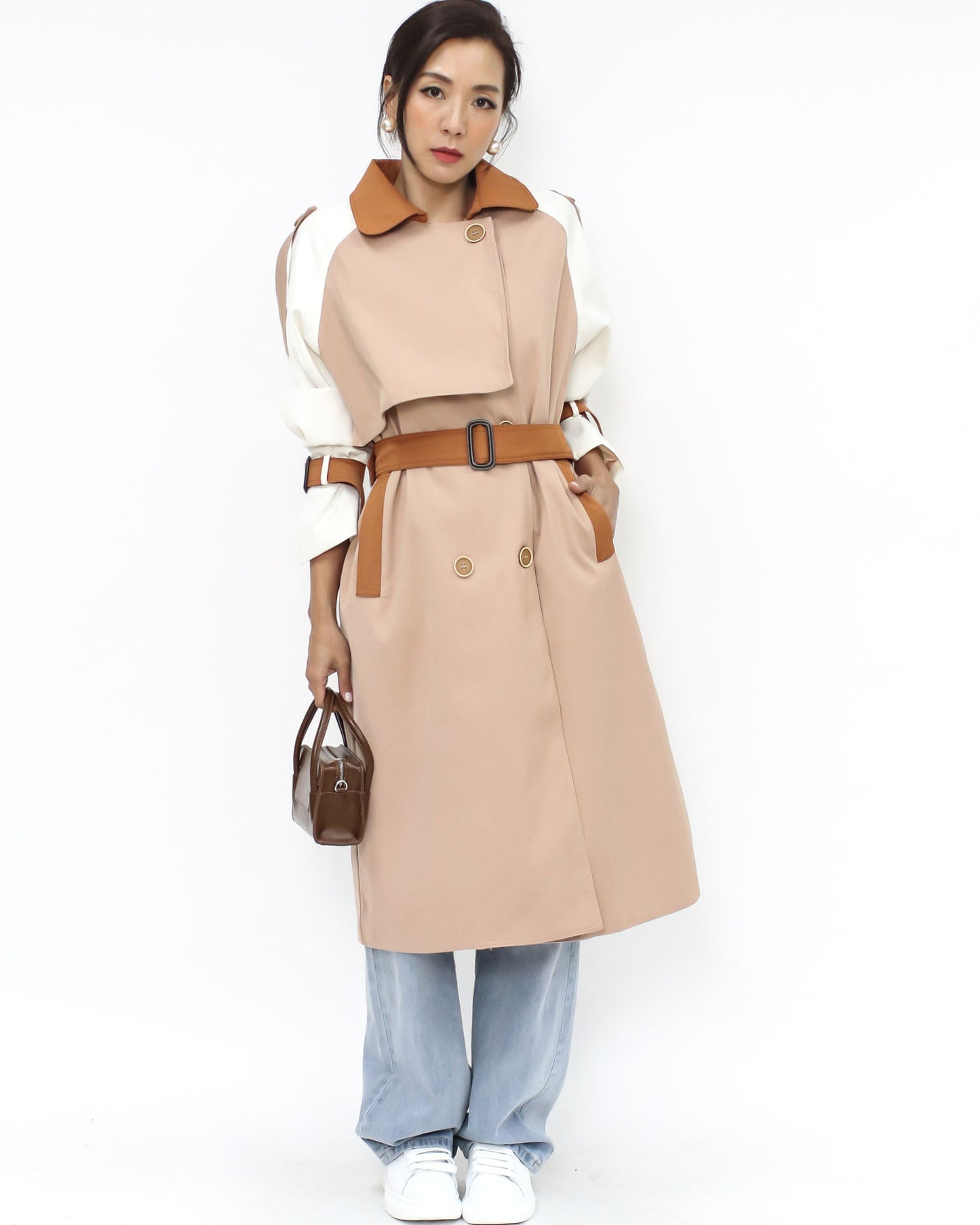 nude brown & ivory longline jacket w/ belt *pre-order*