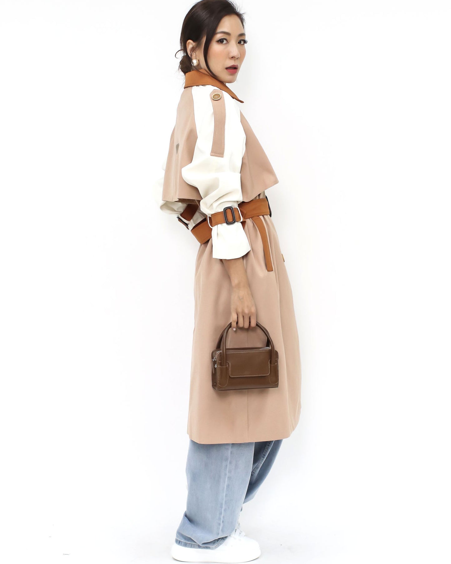 nude brown & ivory longline jacket w/ belt *pre-order*