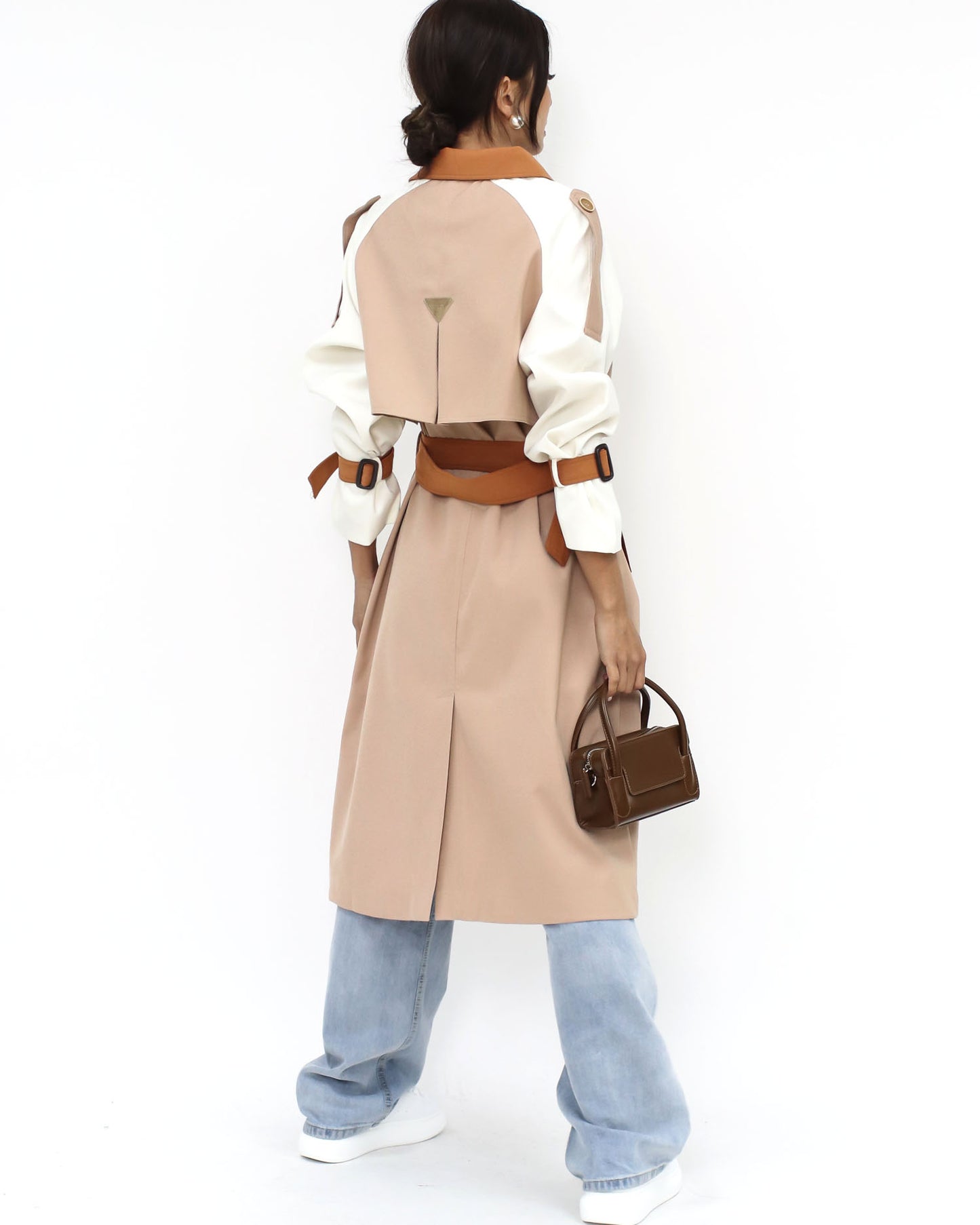 nude brown & ivory longline jacket w/ belt *pre-order*