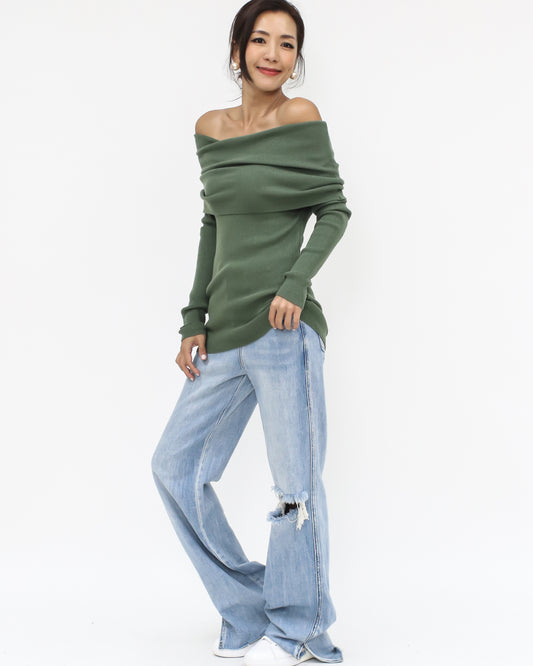 green off shoulders knitted top *pre-order*