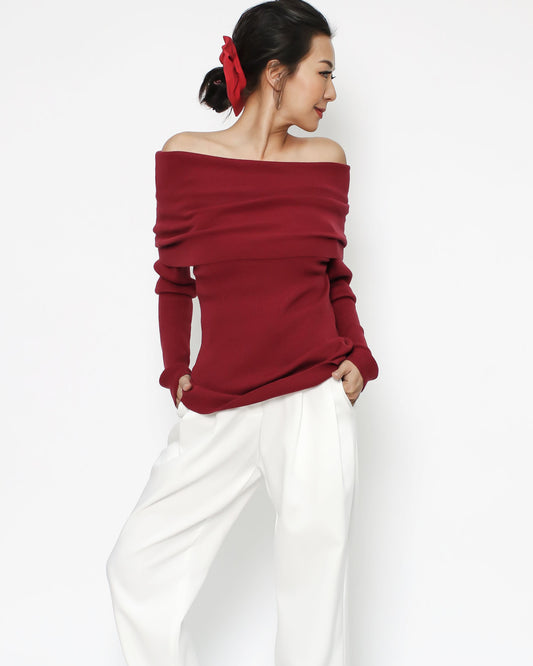 red off shoulders knitted top *pre-order*