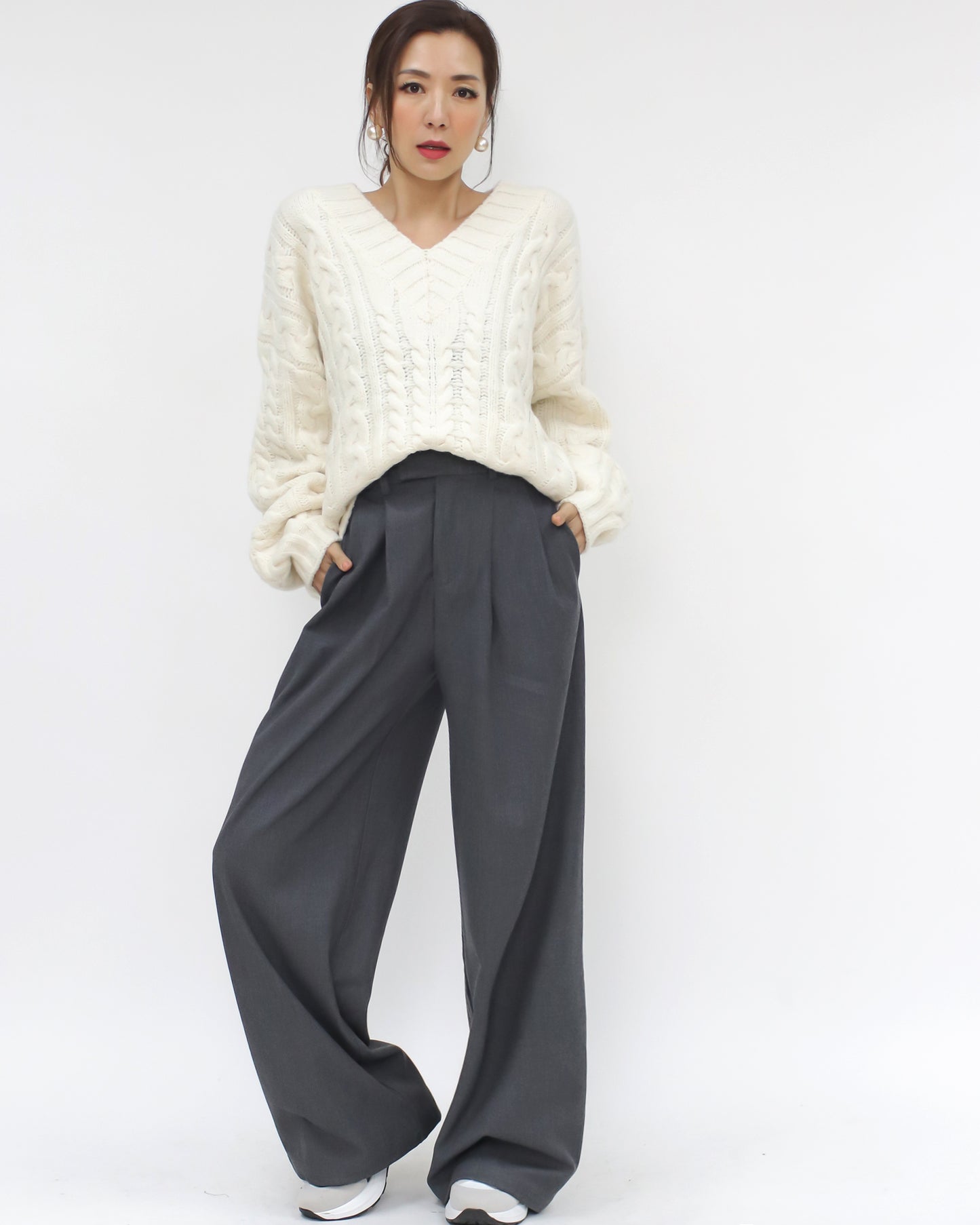 grey wide leg pants *pre-order*