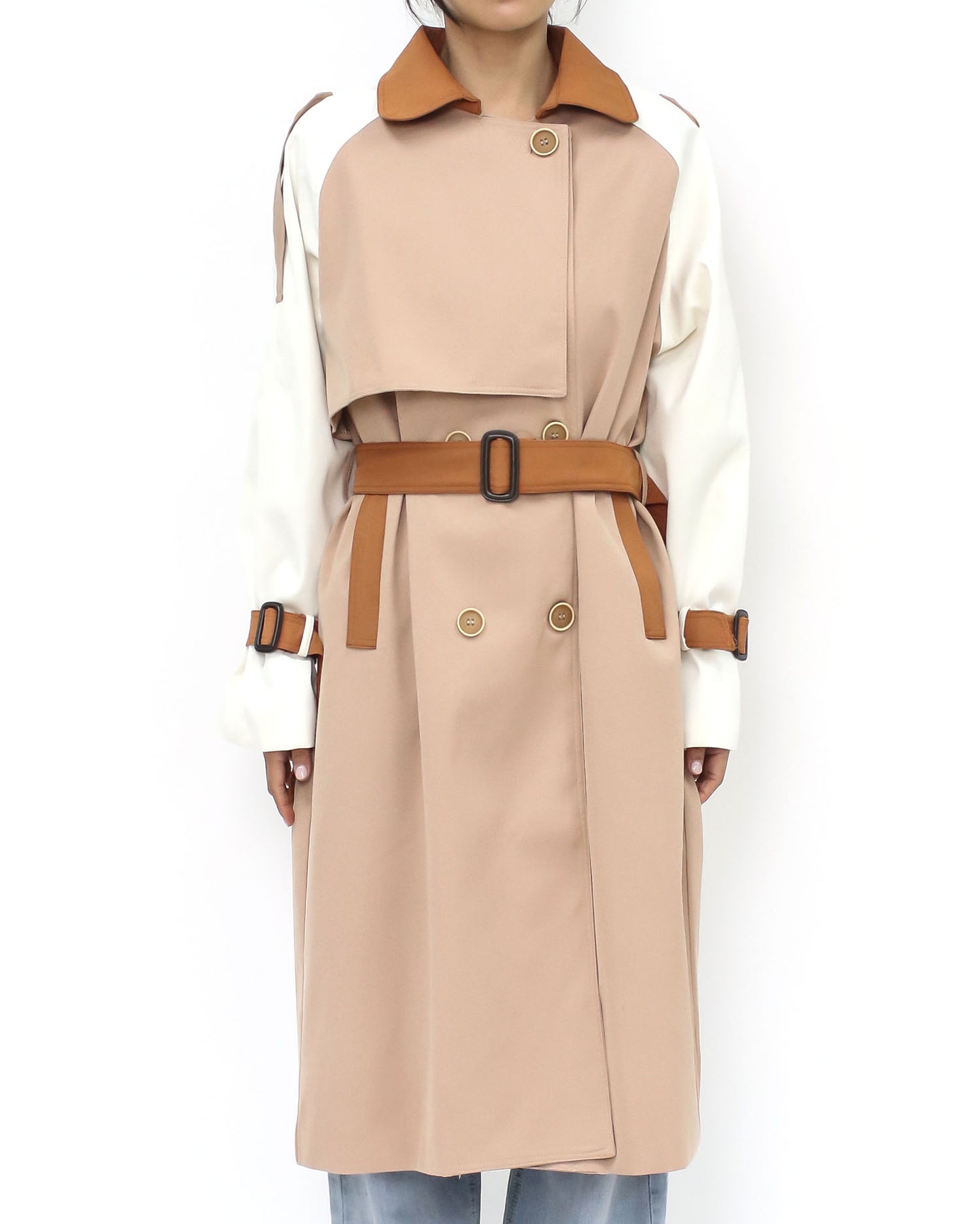 nude brown & ivory longline jacket w/ belt *pre-order*