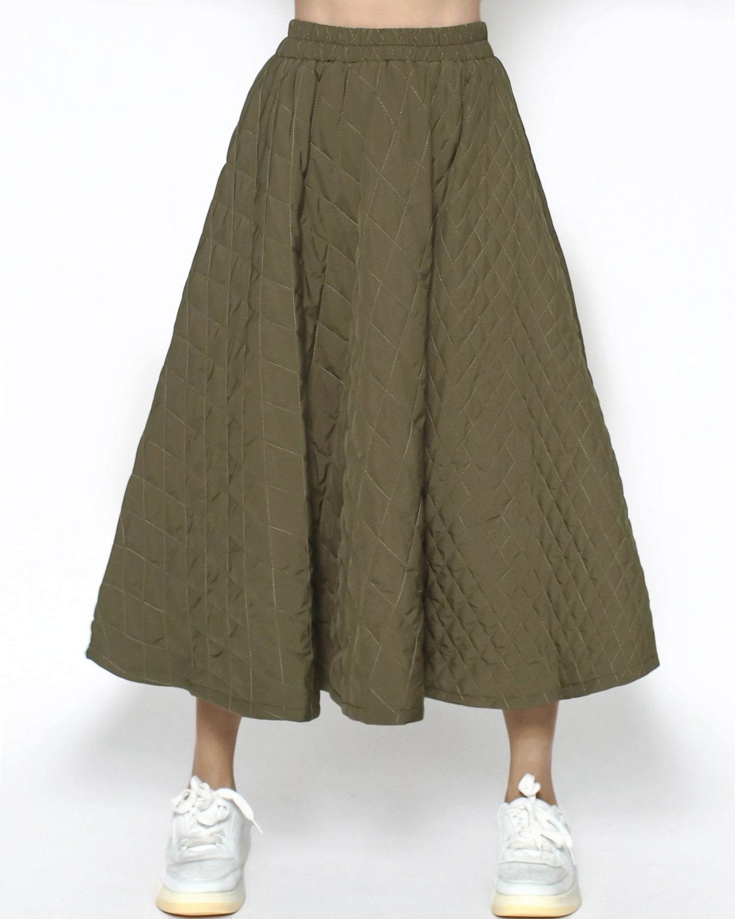 綠色絎縫喇叭裙 *預購*