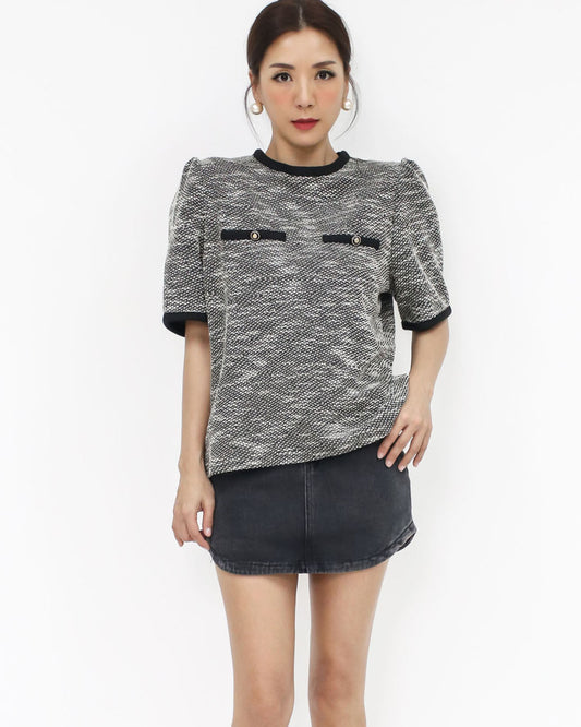 black tweed trim top *pre-order*