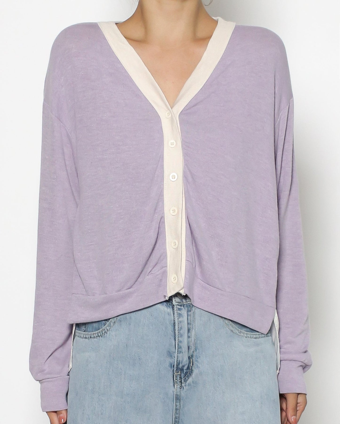 淡紫色細針織和襯衫上衣 *預購*