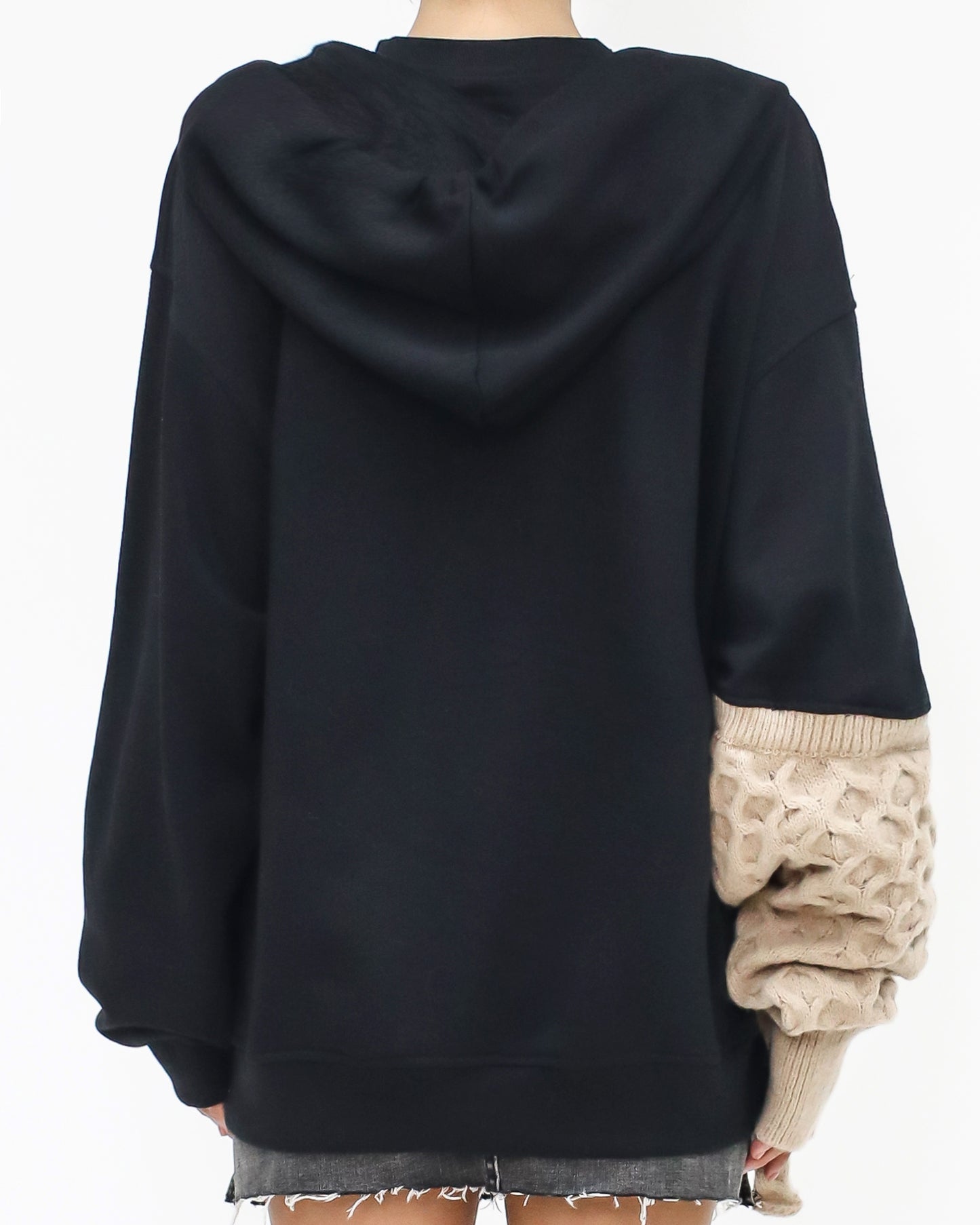 black & beige knitted cutout front hoodie sweatshirt *pre-order*