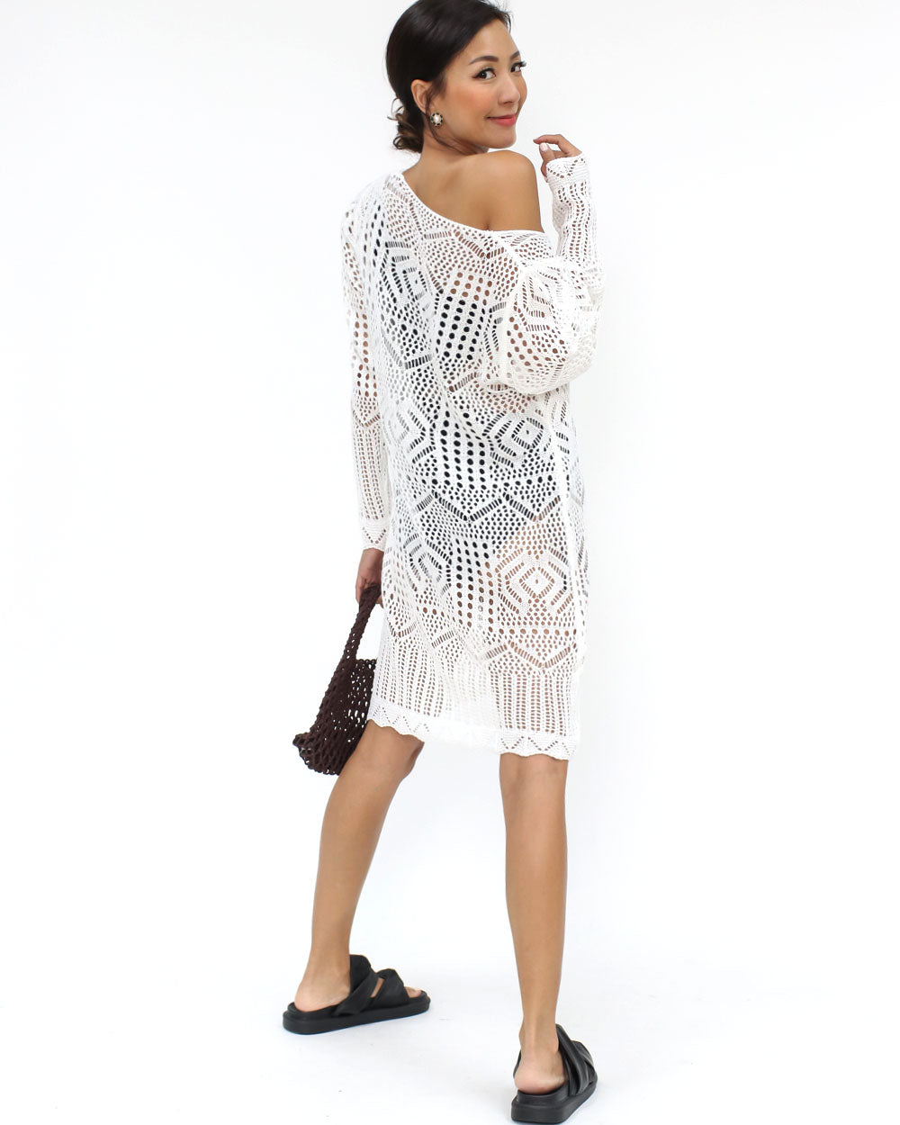 ivory scallop hem net knitted cover up dress *pre-order*