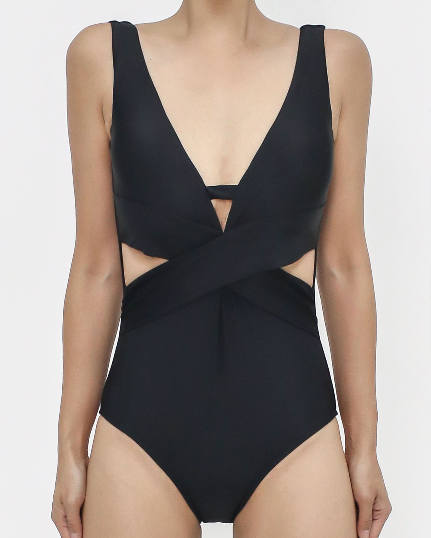 black plunge cutout one piece-swimwear *pre-order*