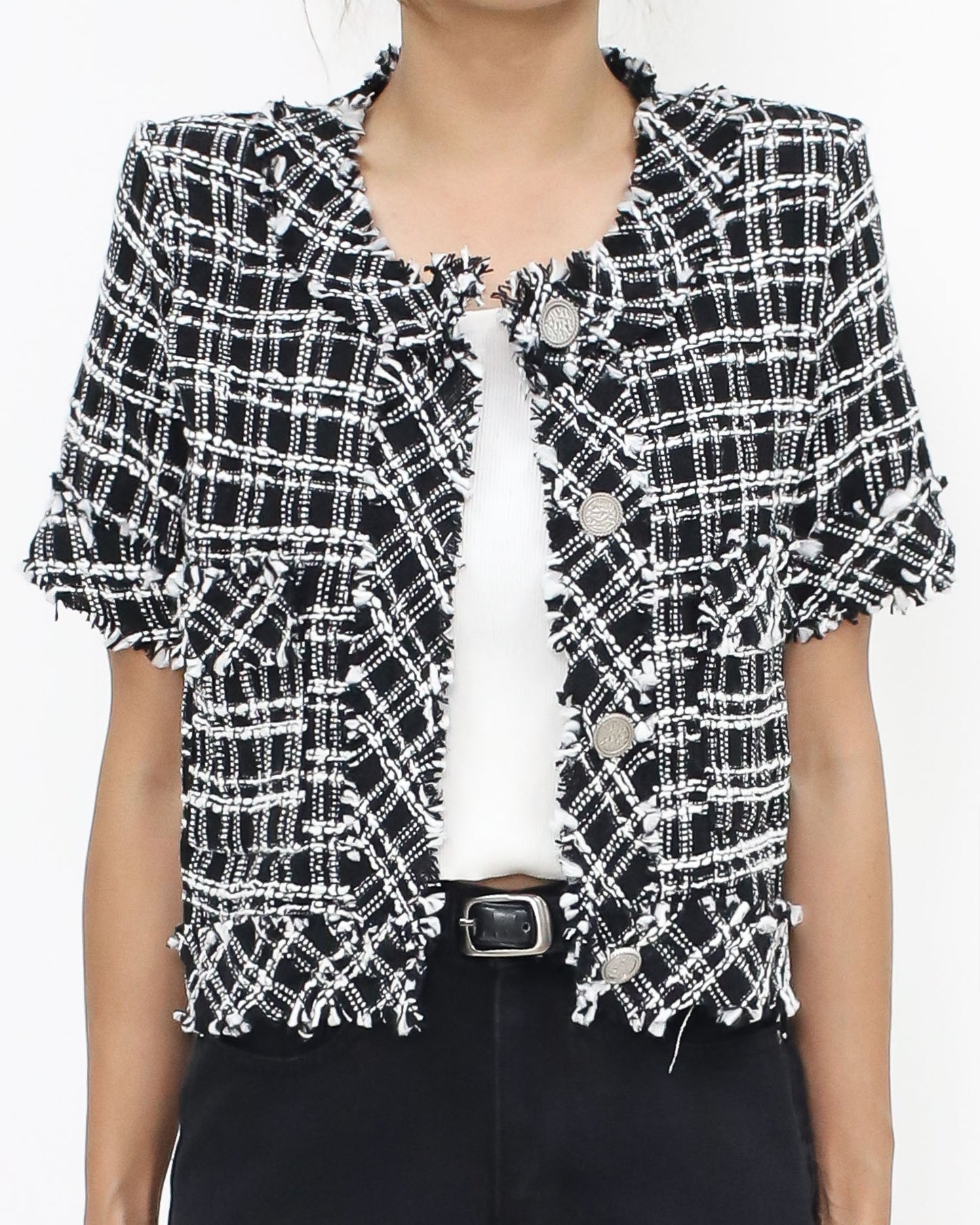 black & ivory tweed cropped jacket *pre-order*