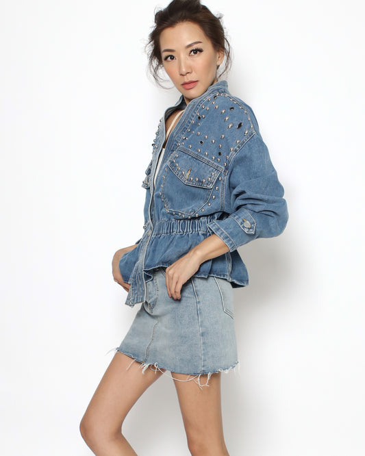 washed denim studded jacket *pre-order*