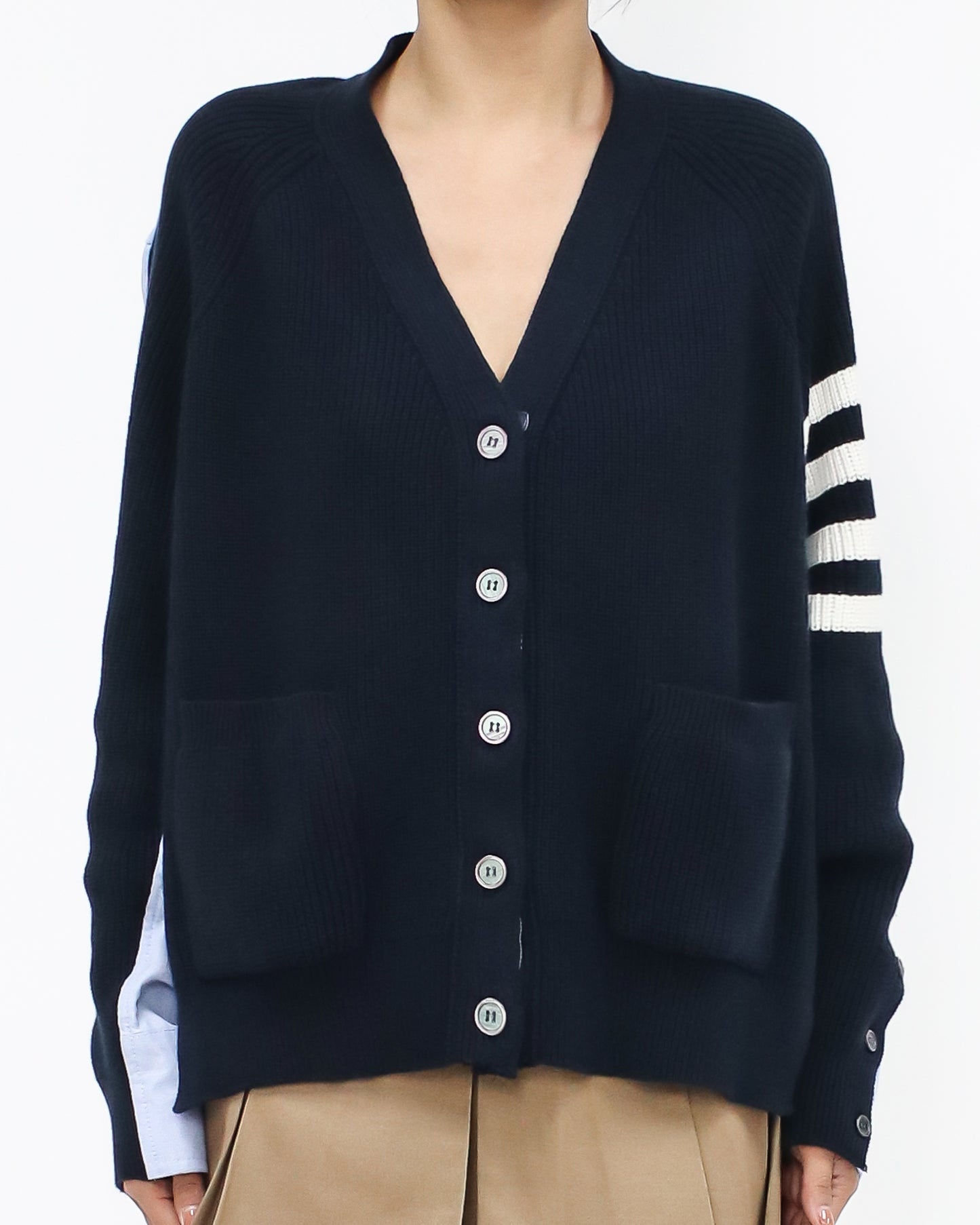 navy knitted & blue shirt cardigan *pre-order*
