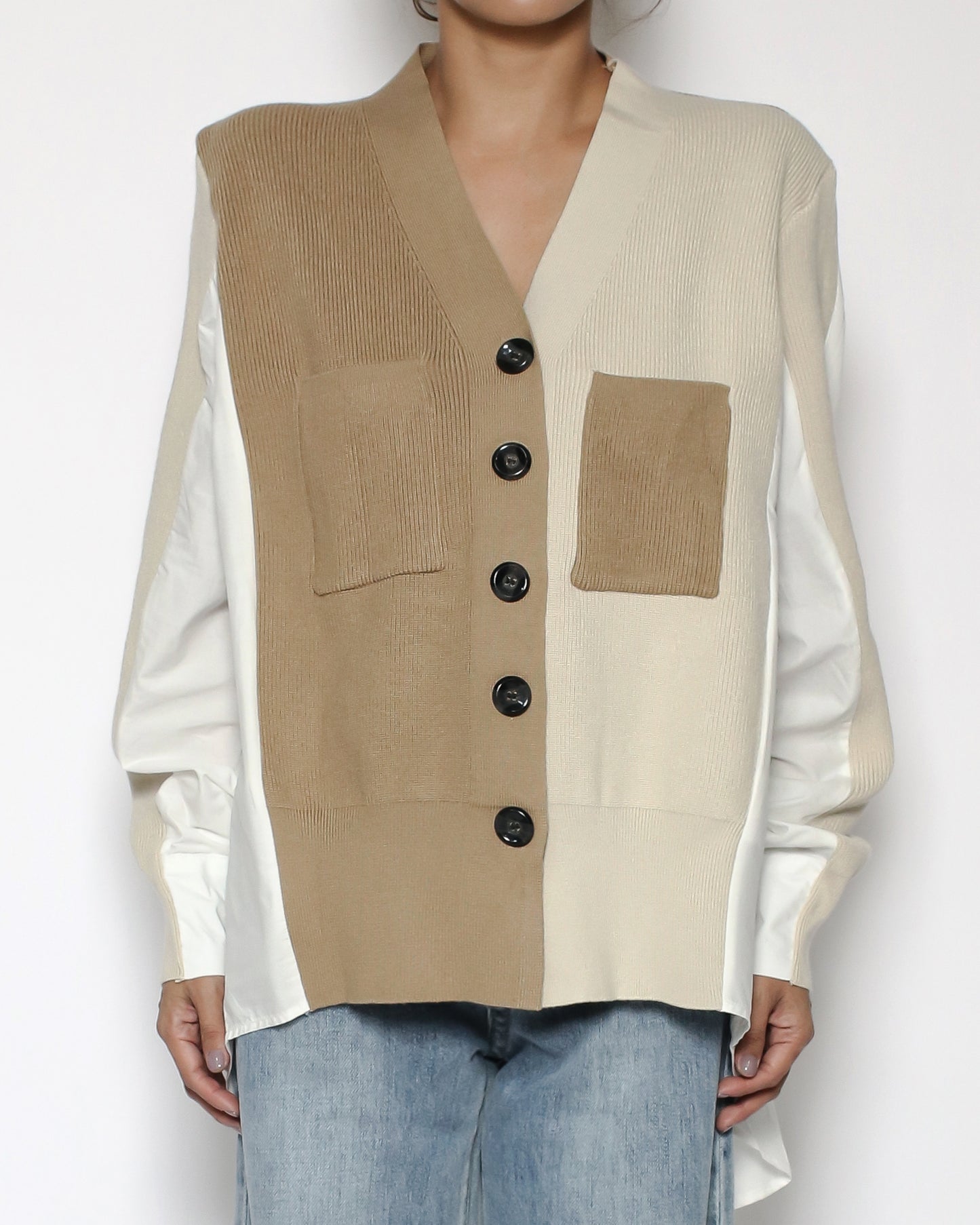 camel & beige with white shirt cardigan *pre-order*