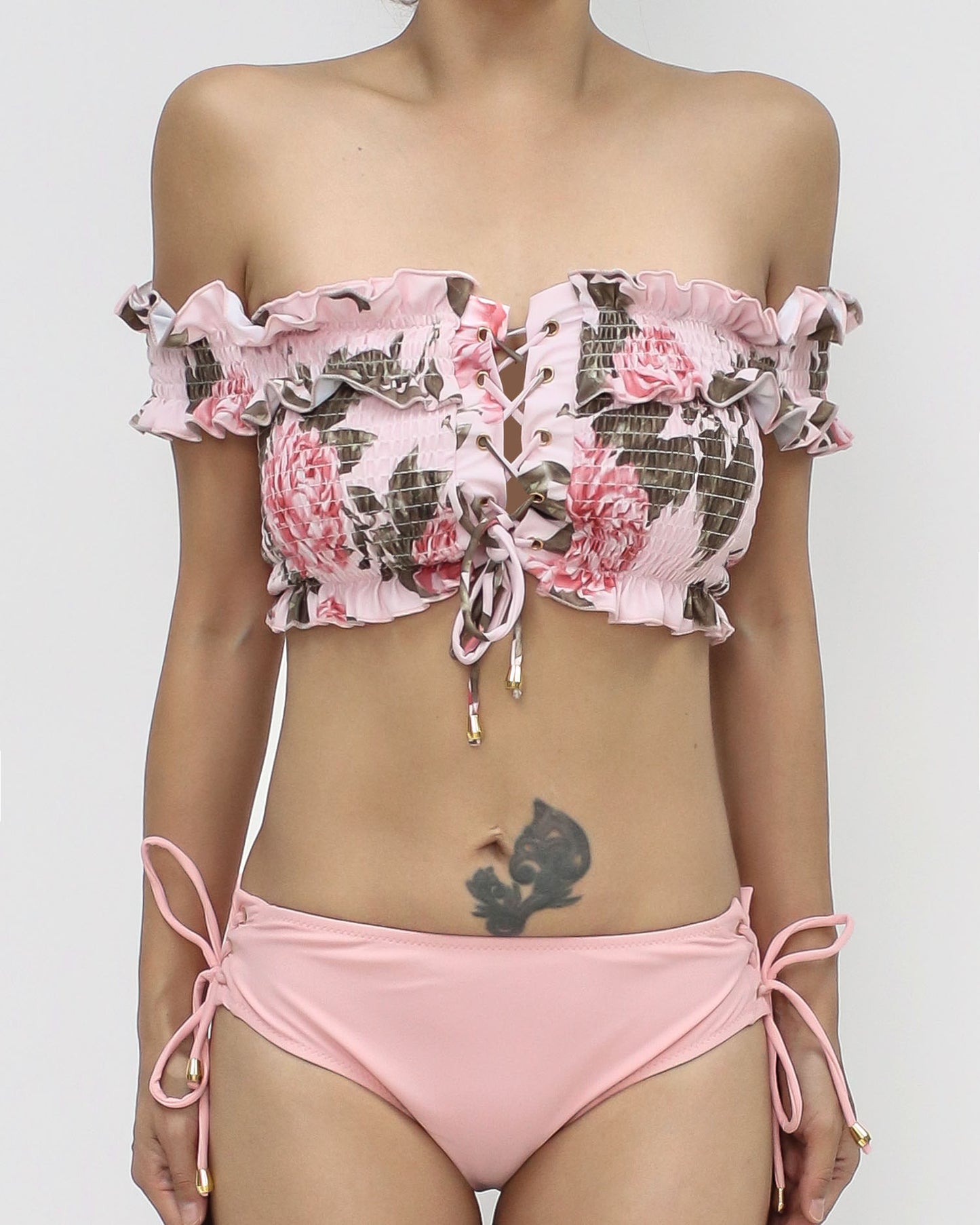 pink floral off shoulders swimwear *pre-order*