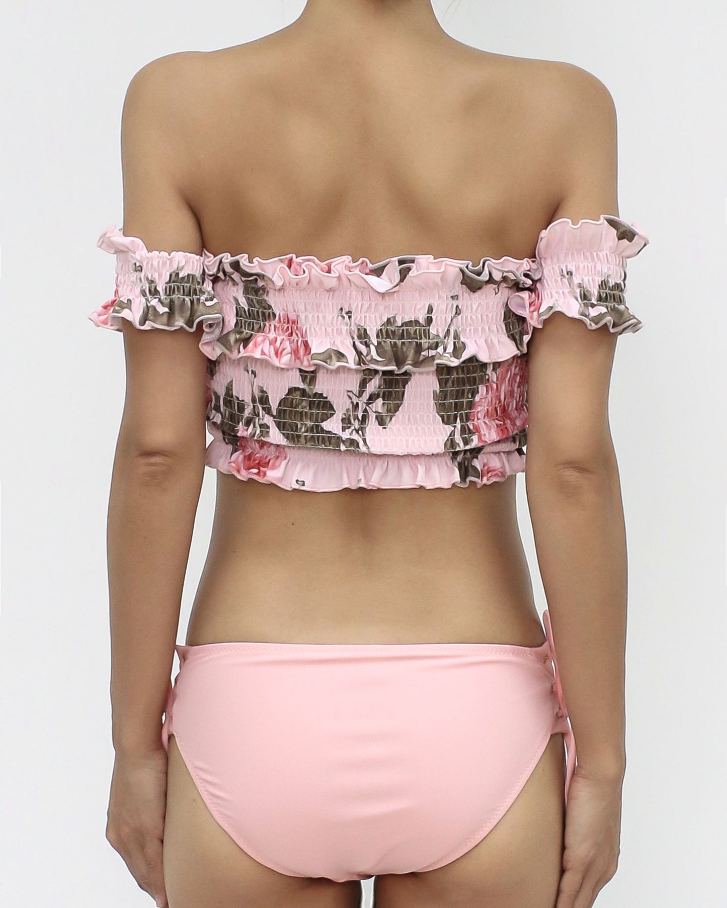 pink floral off shoulders swimwear *pre-order*