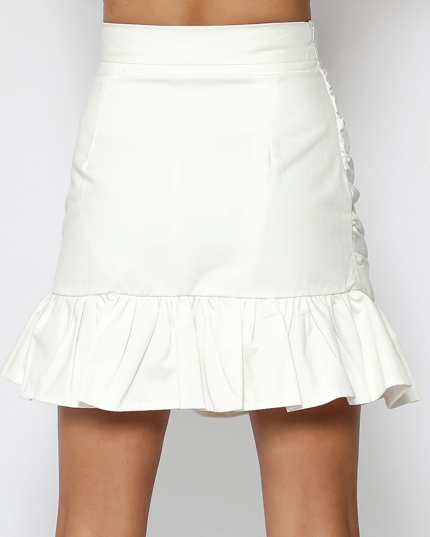 ivory ruched frill skort