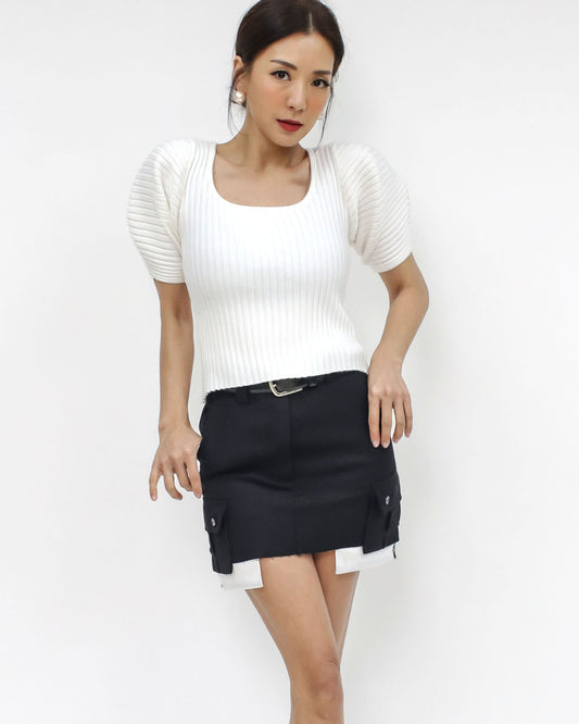 ivory puff sleeves ottoman knitted top *pre-order*