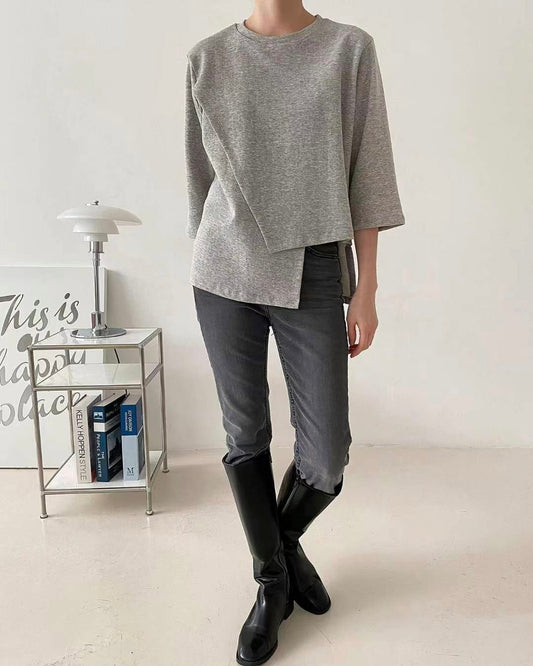 grey asymmetric hem sweatshirt *pre-order*
