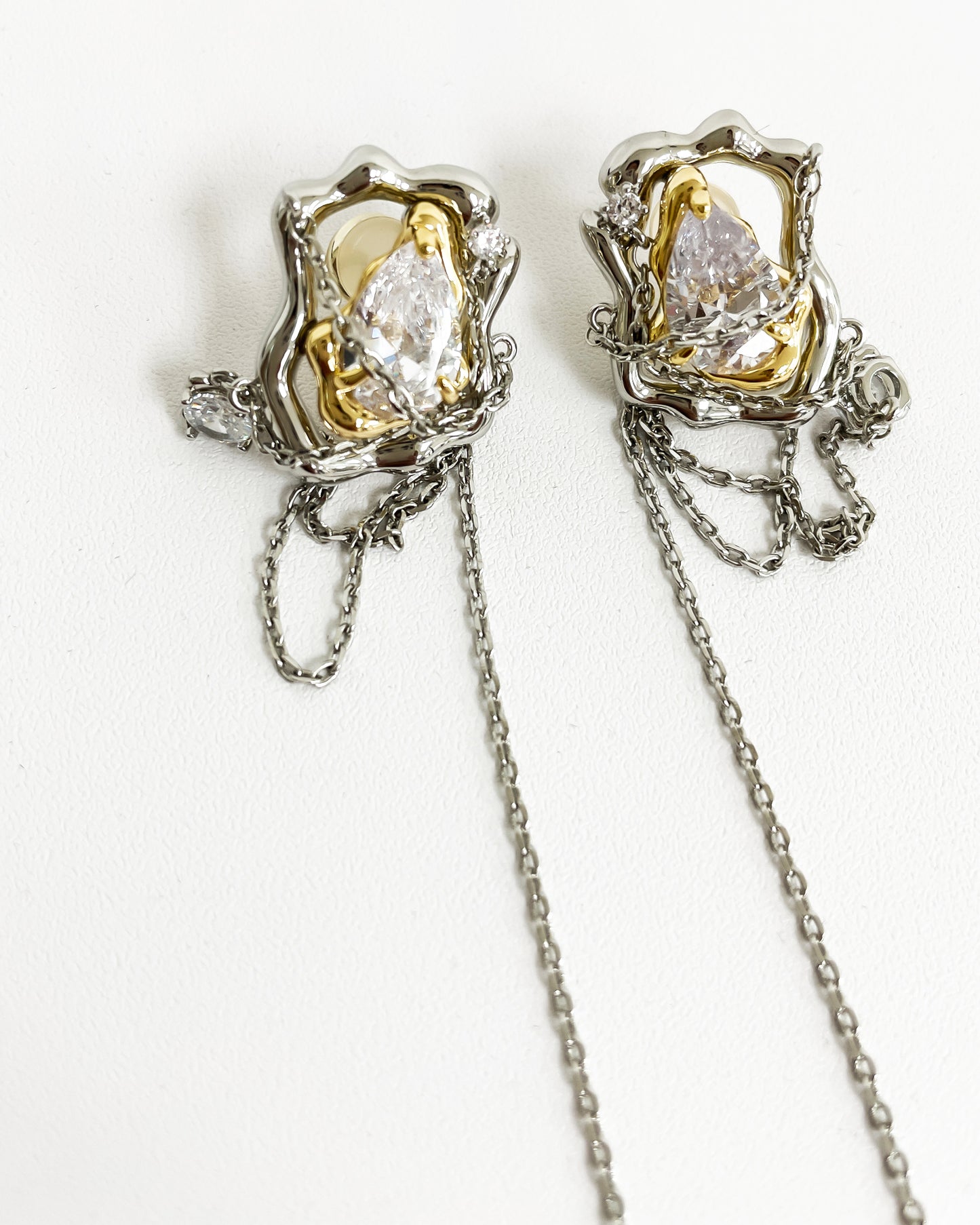 silver diamond drop chains earrings