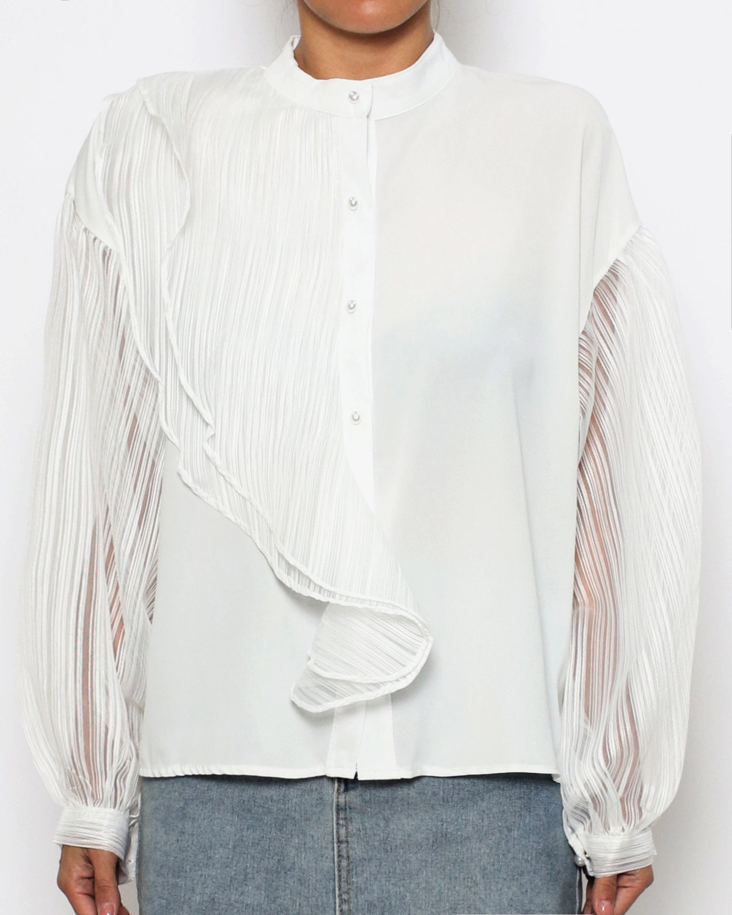 ivory organza stripes sleeves shirt *pre-order*