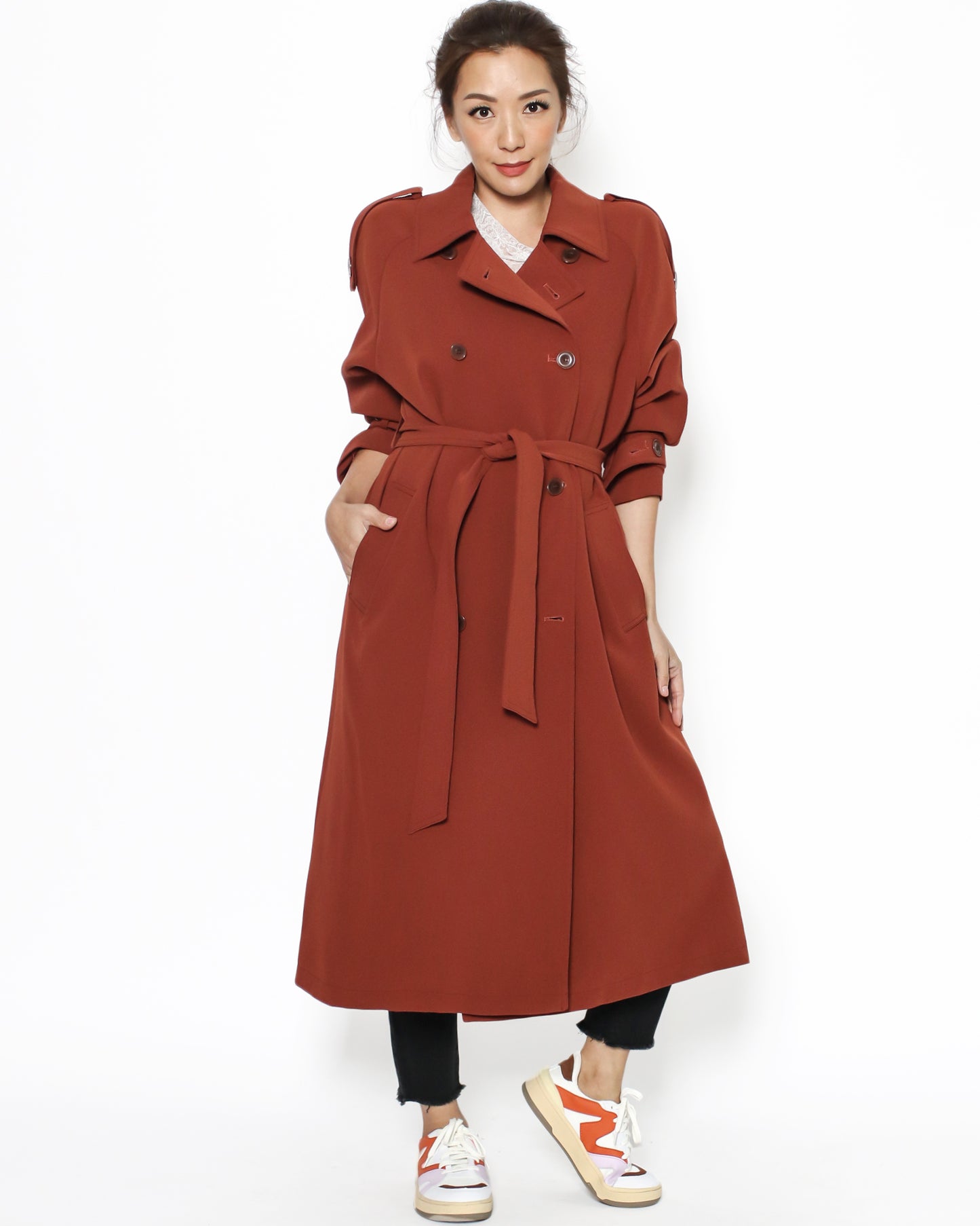 dark red trench coat with belt *pre-order*