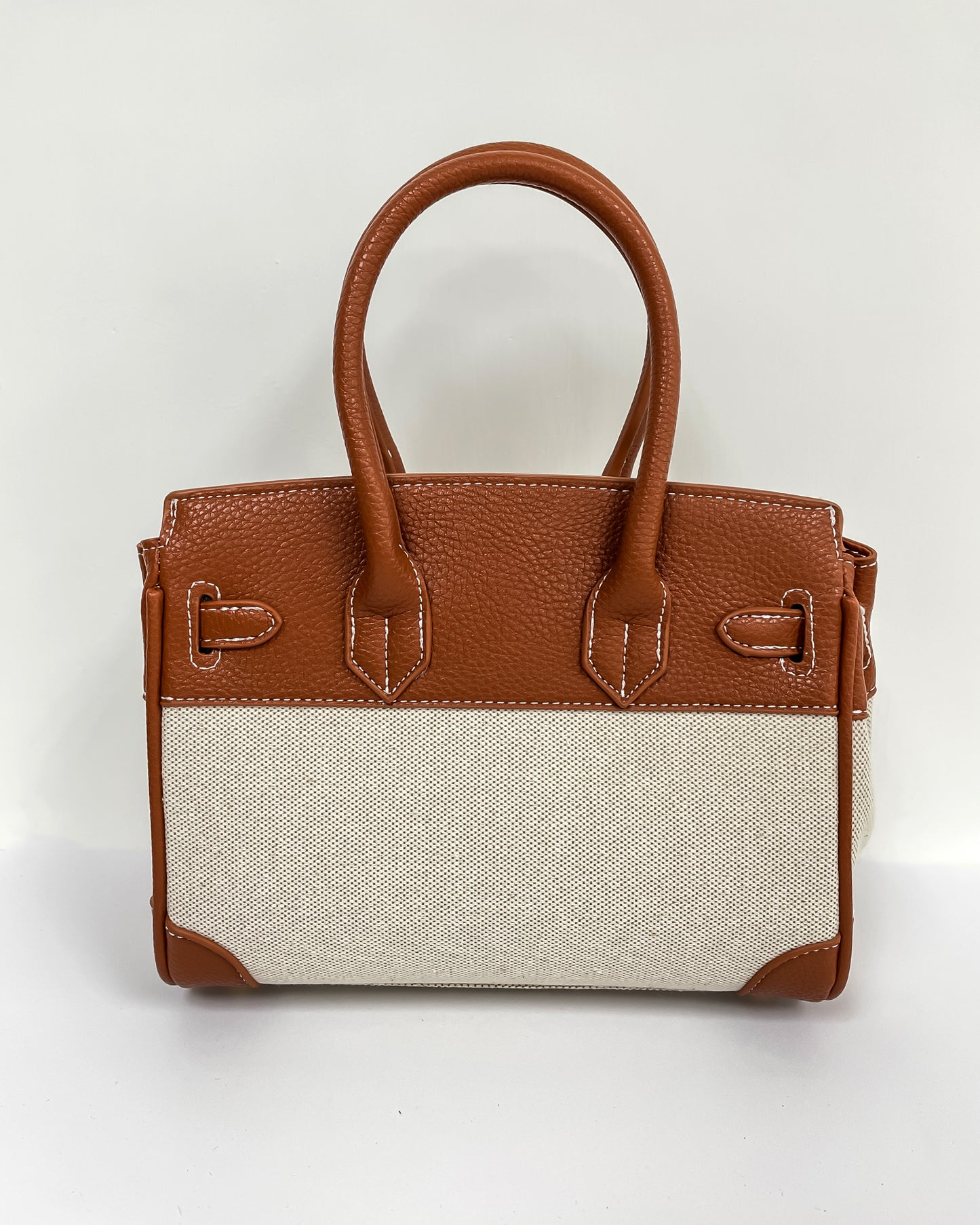 camel PU leather & canvas handle bag *pre-order*
