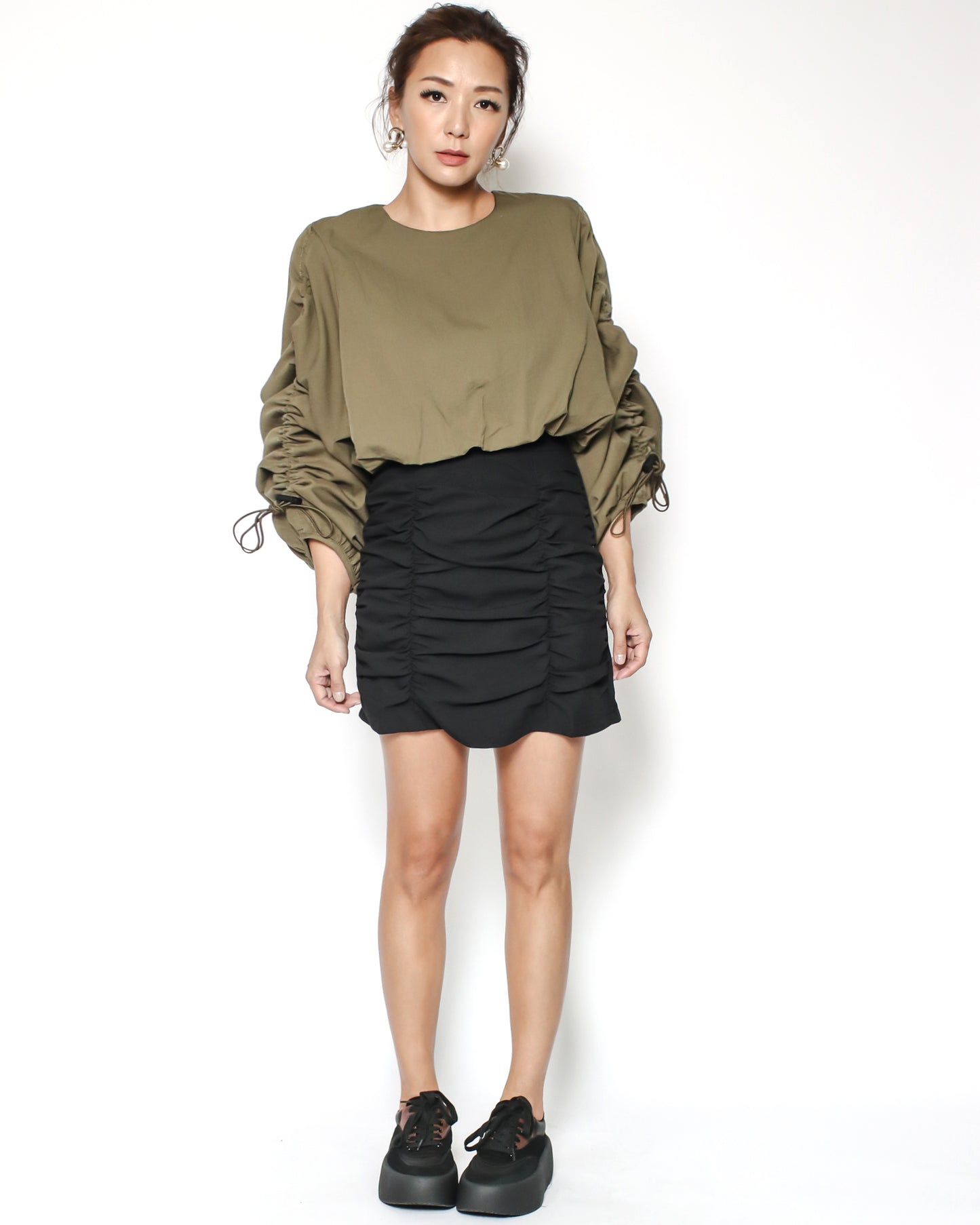 black ruched high waist shirt skirt *pre-order*