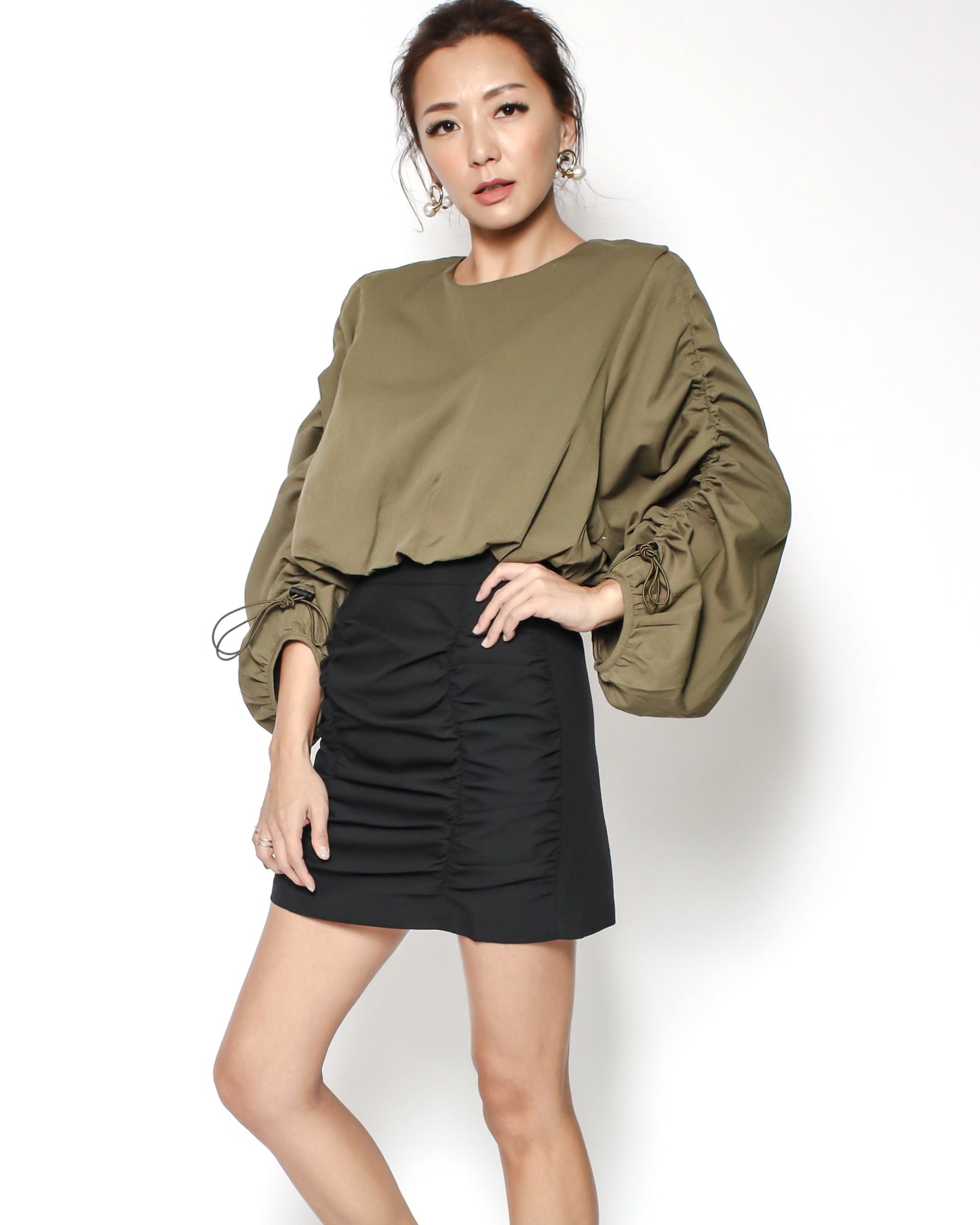 black ruched high waist shirt skirt *pre-order*