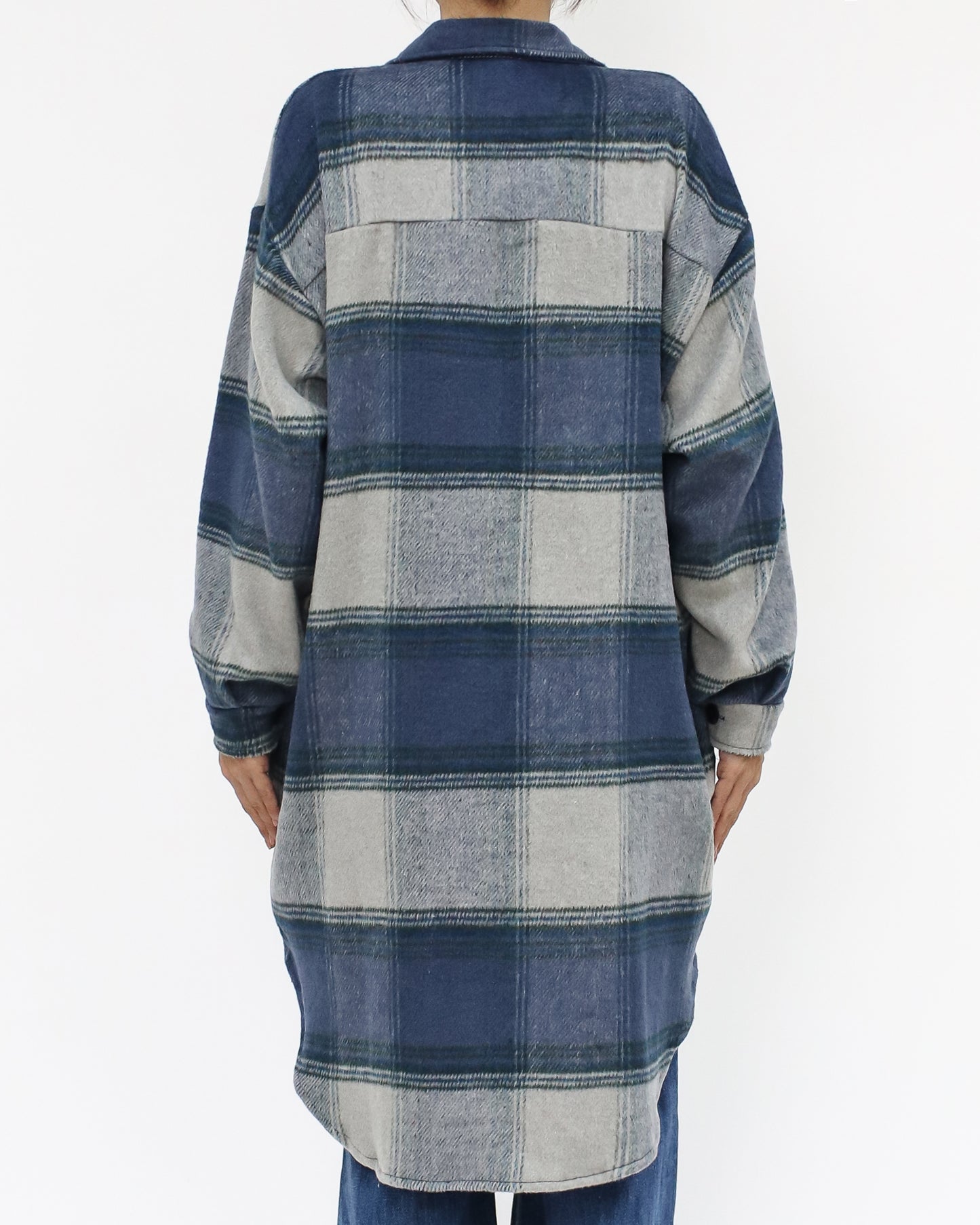 blue checkers wool blended longline shirt *pre-order*