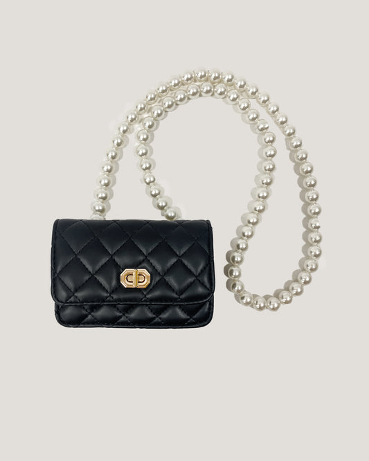 black PU leather quilted & pearls chain bag *pre-order*