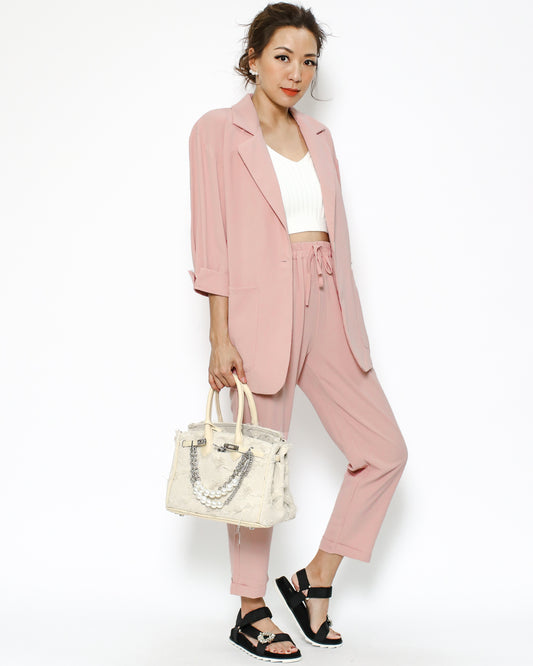 pink chiffon blazer & pants set *pre-order*