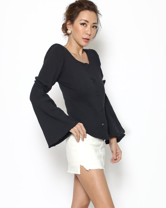 black bell sleeves ottoman top *pre-order*