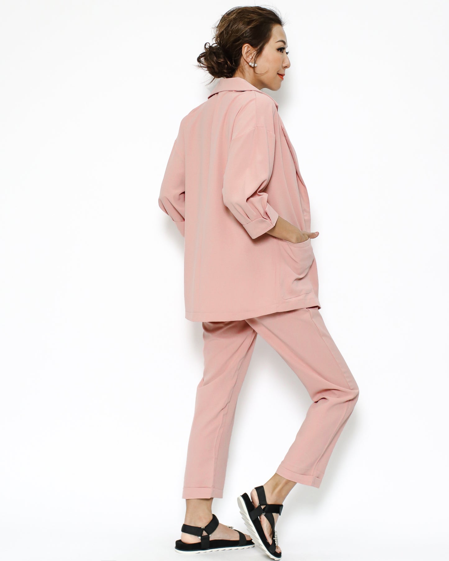 pink chiffon blazer & pants set *pre-order*