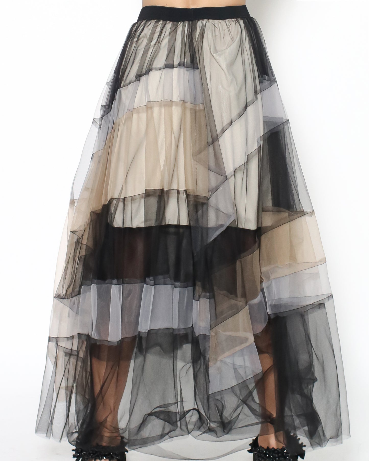 black & nude mesh longline skirt *pre-order*