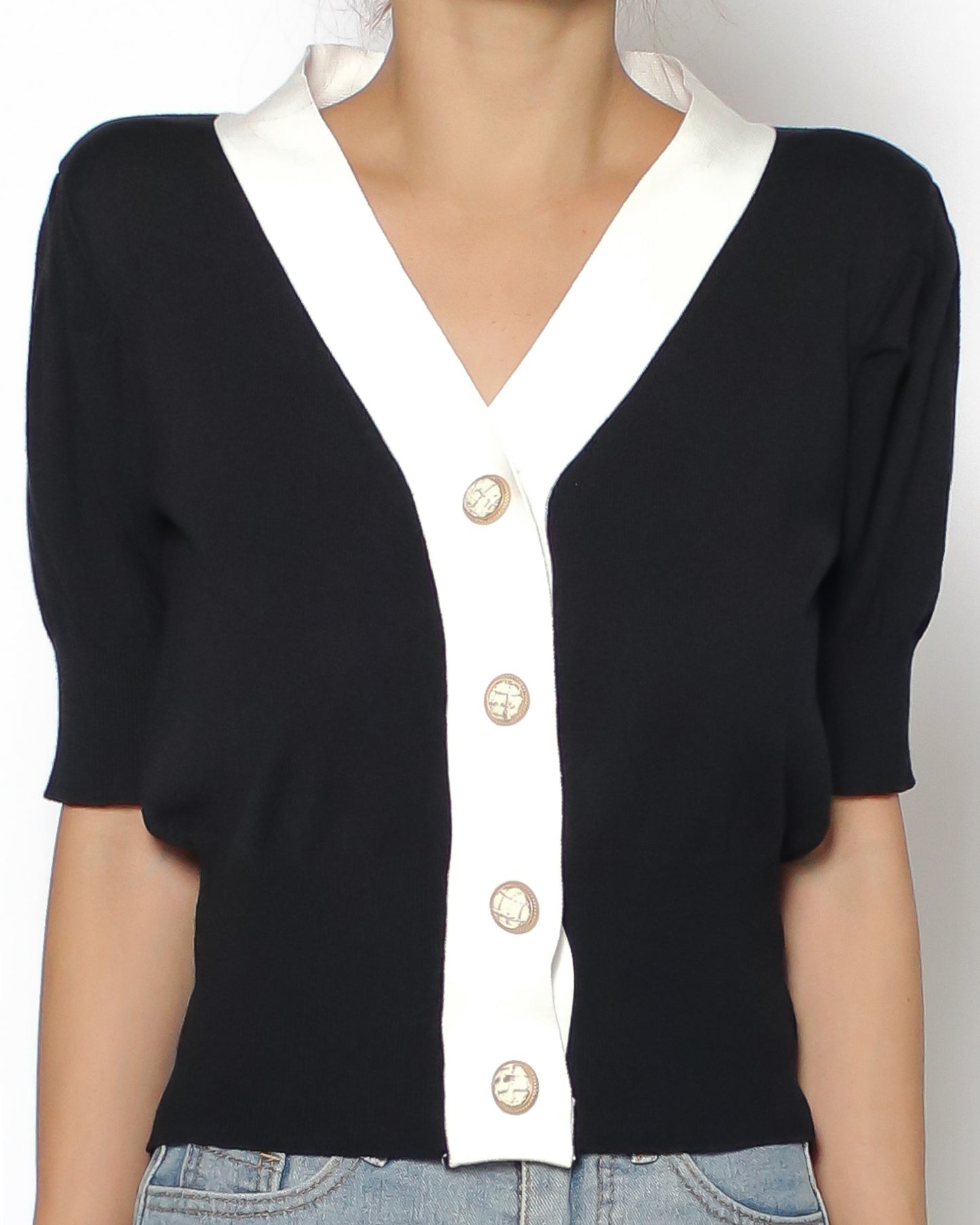 black & ivory hem knitted top *pre-order*