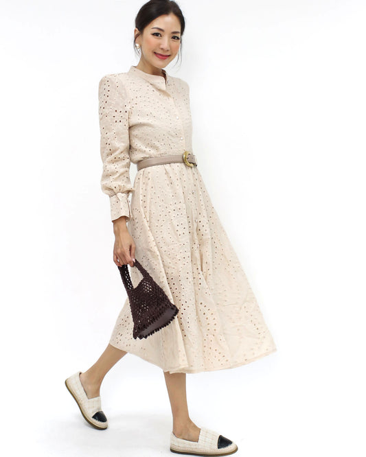 beige crochet longline dress w/ belt *pre-order*