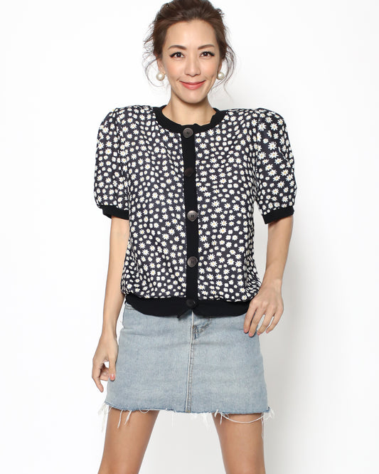 black daisy button front top