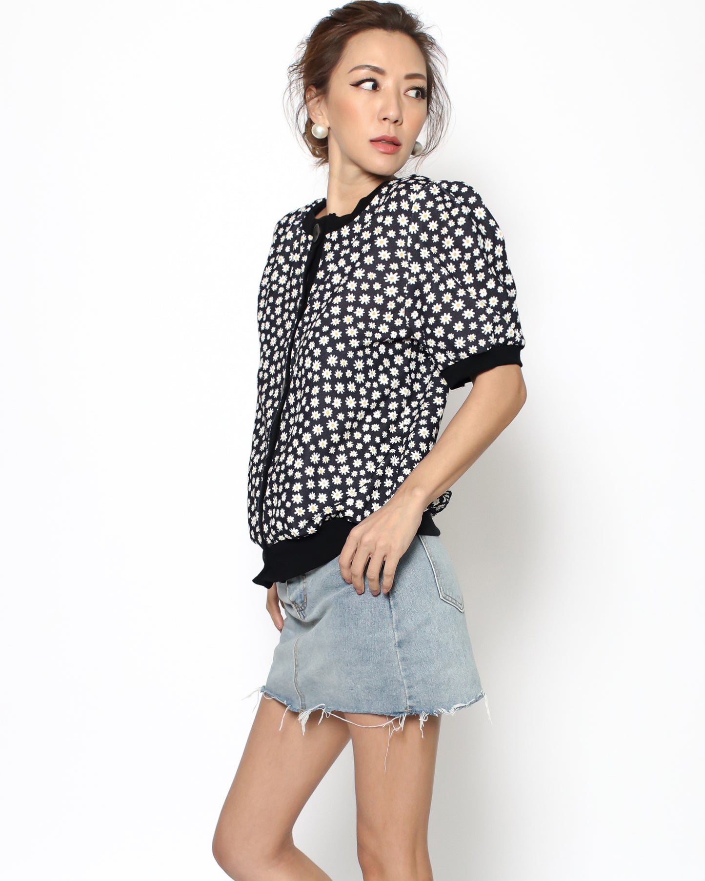 black daisy button front top
