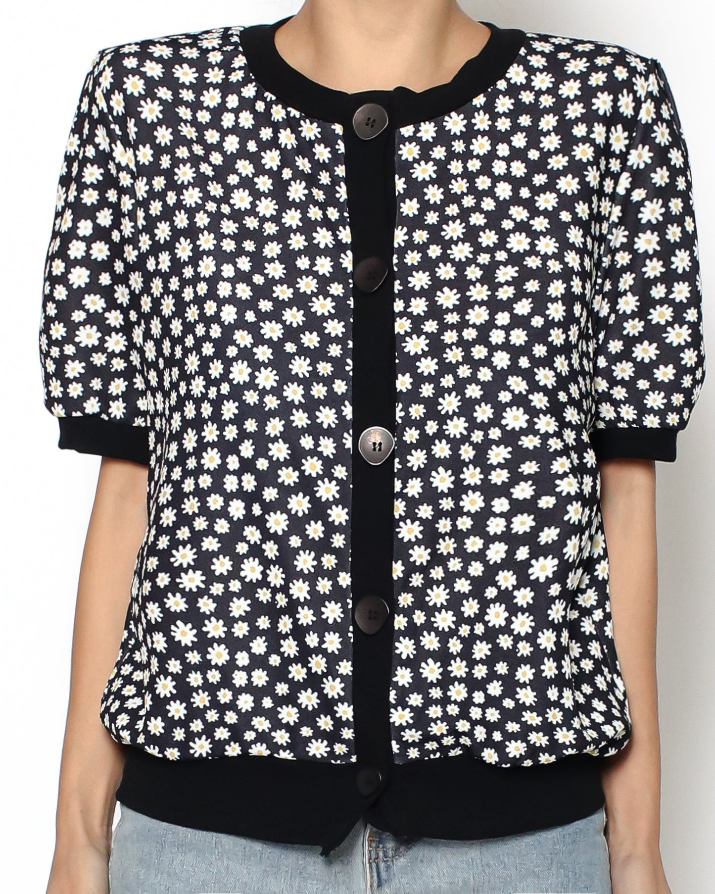 black daisy button front top