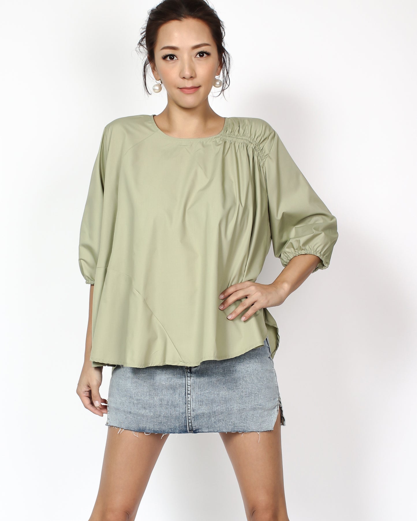 apple green ruched deitals shirt top *pre-order*