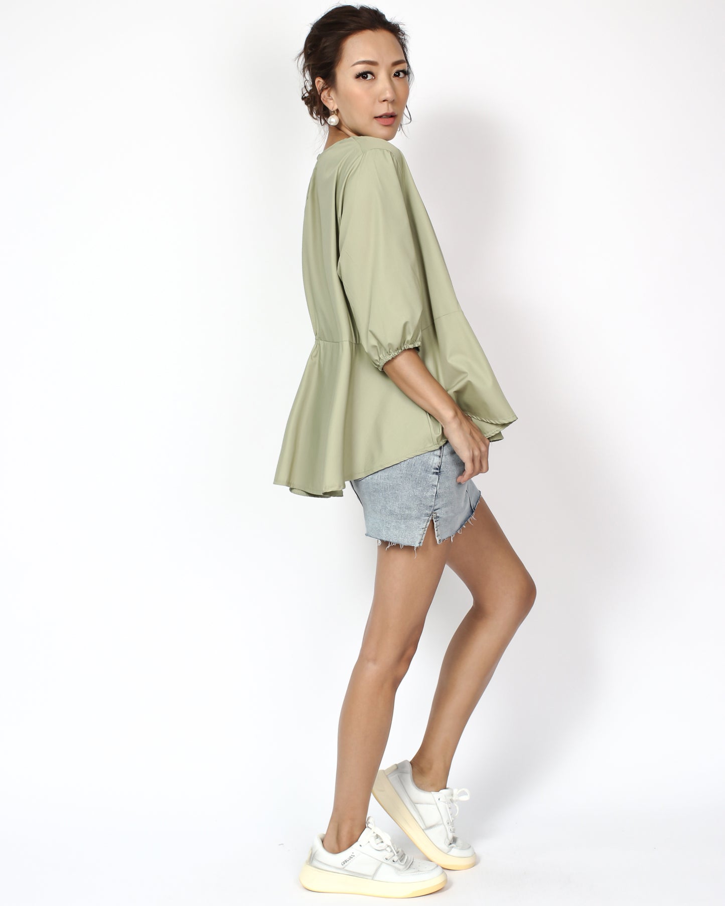 apple green ruched deitals shirt top *pre-order*